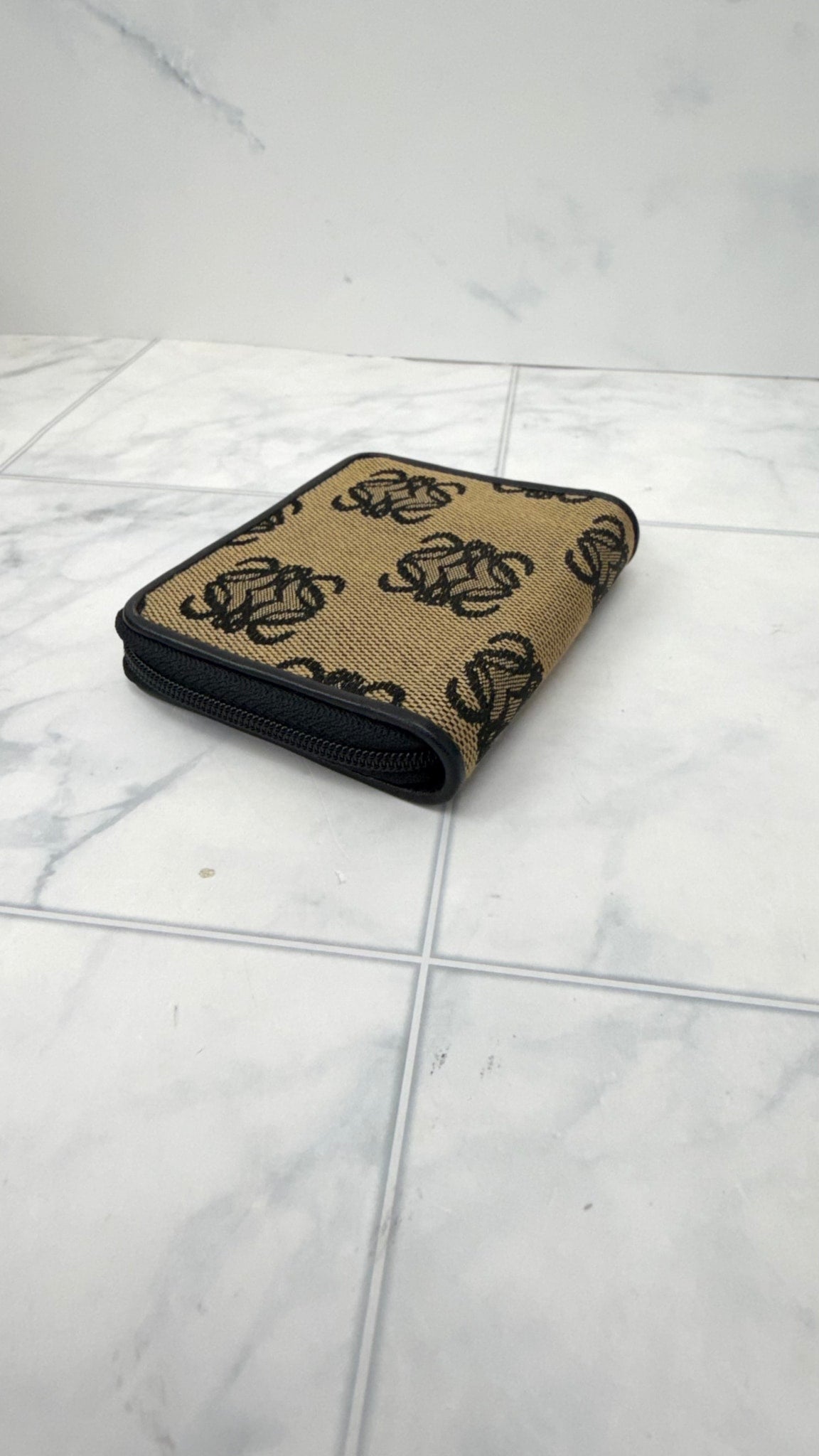 Loewe Black And Brown Anagram Canvas Compact Zippy Wallet