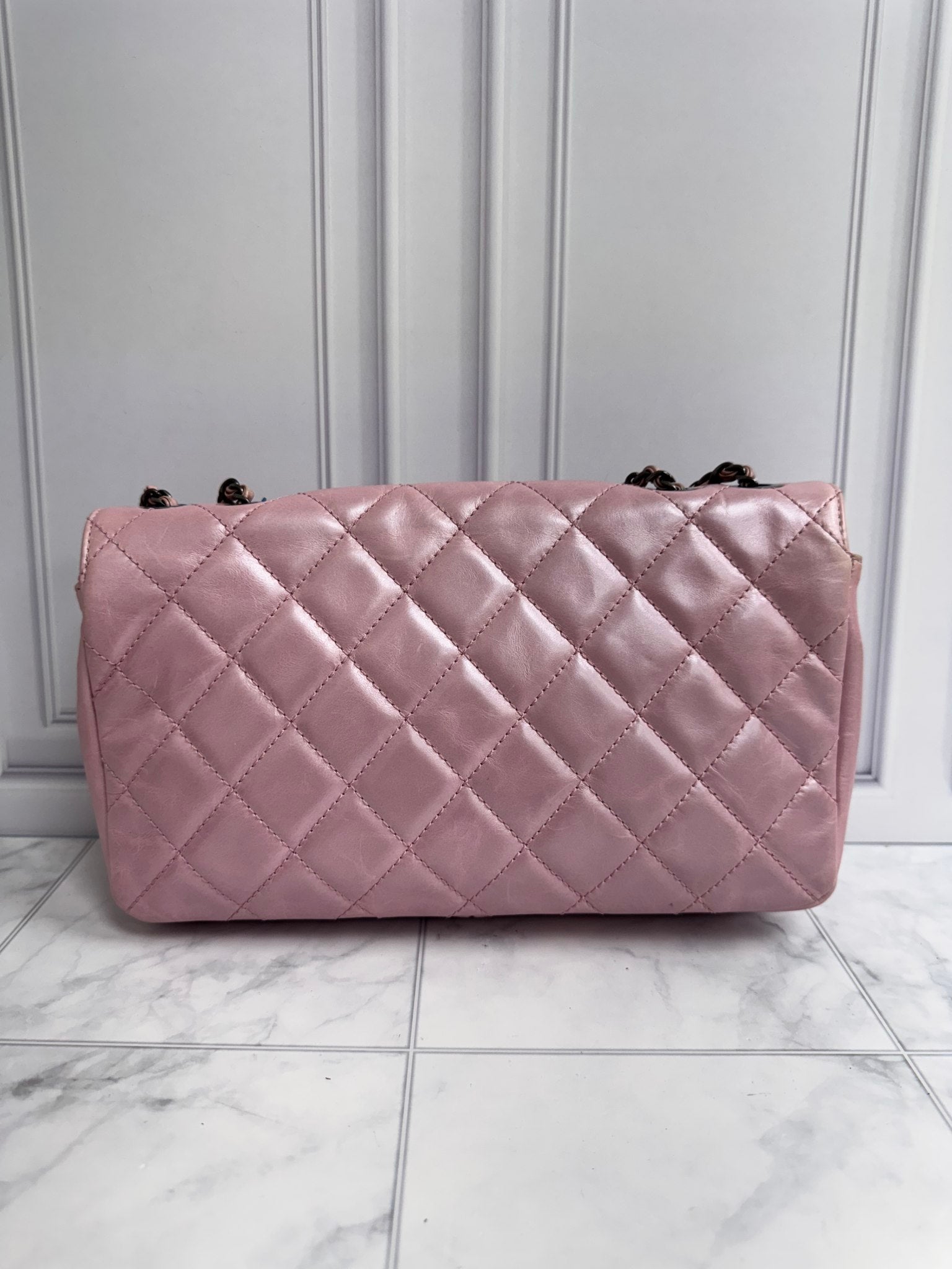 Chanel Metallic Pink Quilted Leather Coco Pleats Flap Bag