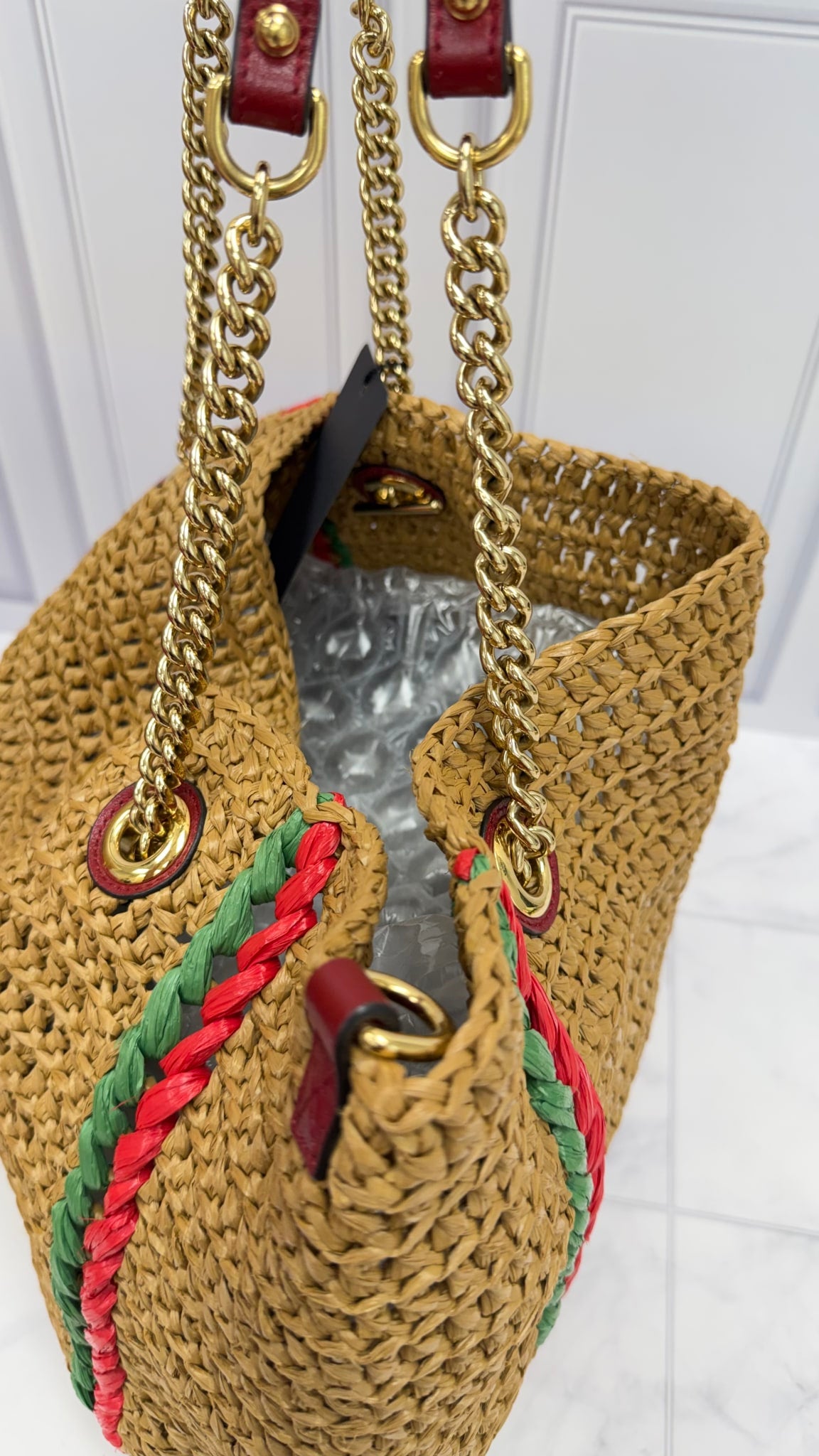 Gucci Raffia Web Marmont Chain Tote