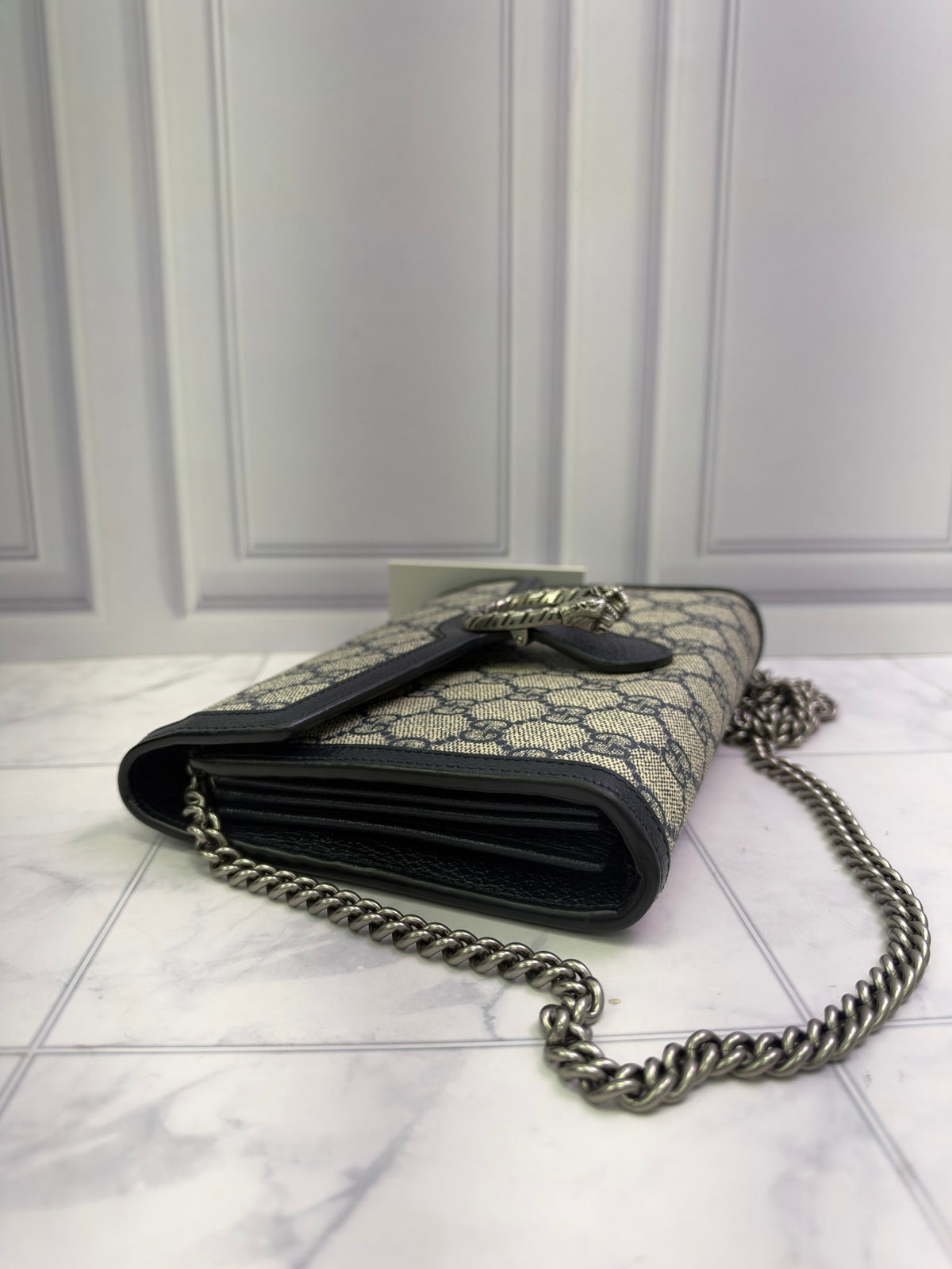 LIKE NEW- Gucci Navy GG Monogram Dionysus Wallet On Chain