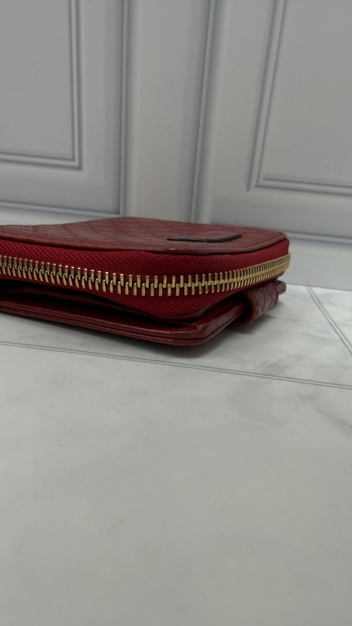 Gucci Red Microguccissima Bifold Compact Zippy Wallet