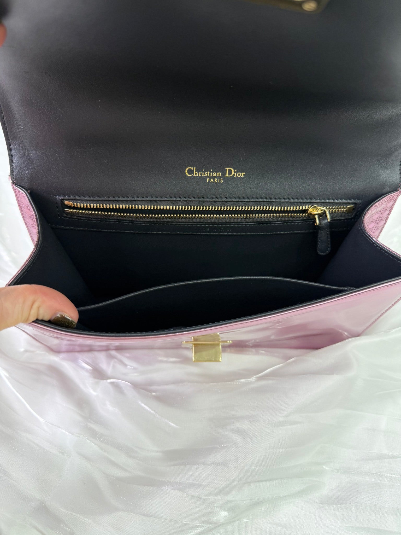 Christian Dior Pink Metallic Leather Diorama Handbag