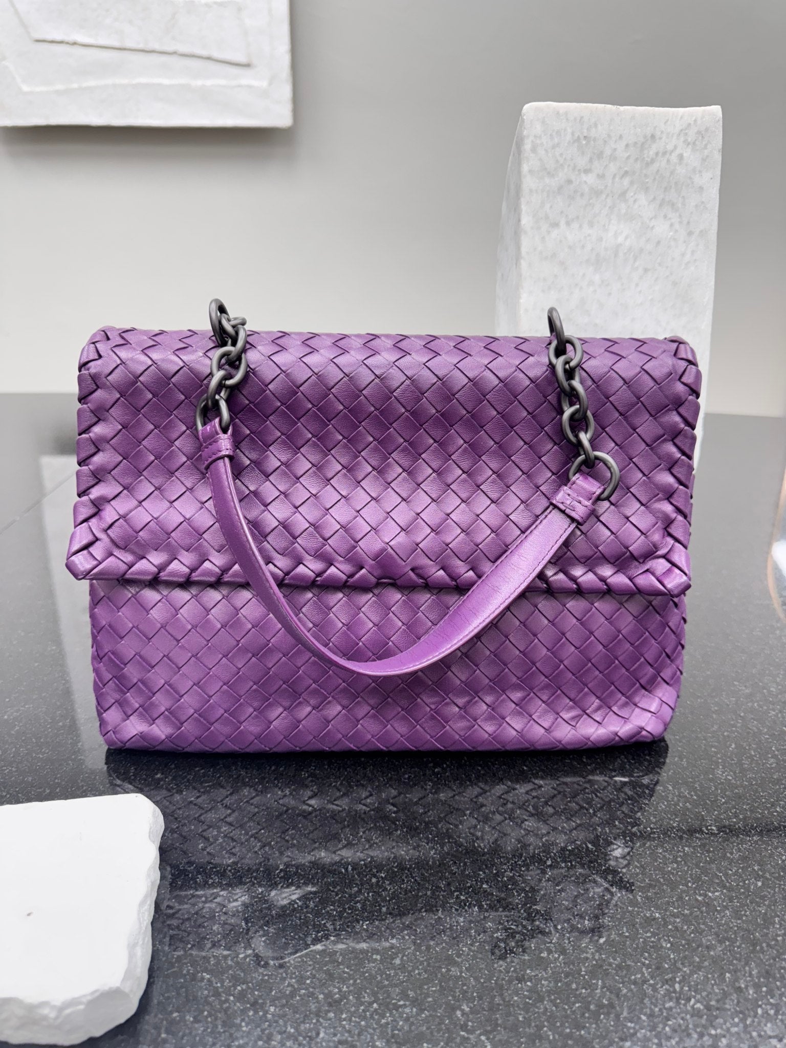Bottega Veneta Purple Intrecciato Leather Olimpia Shoulder Bag