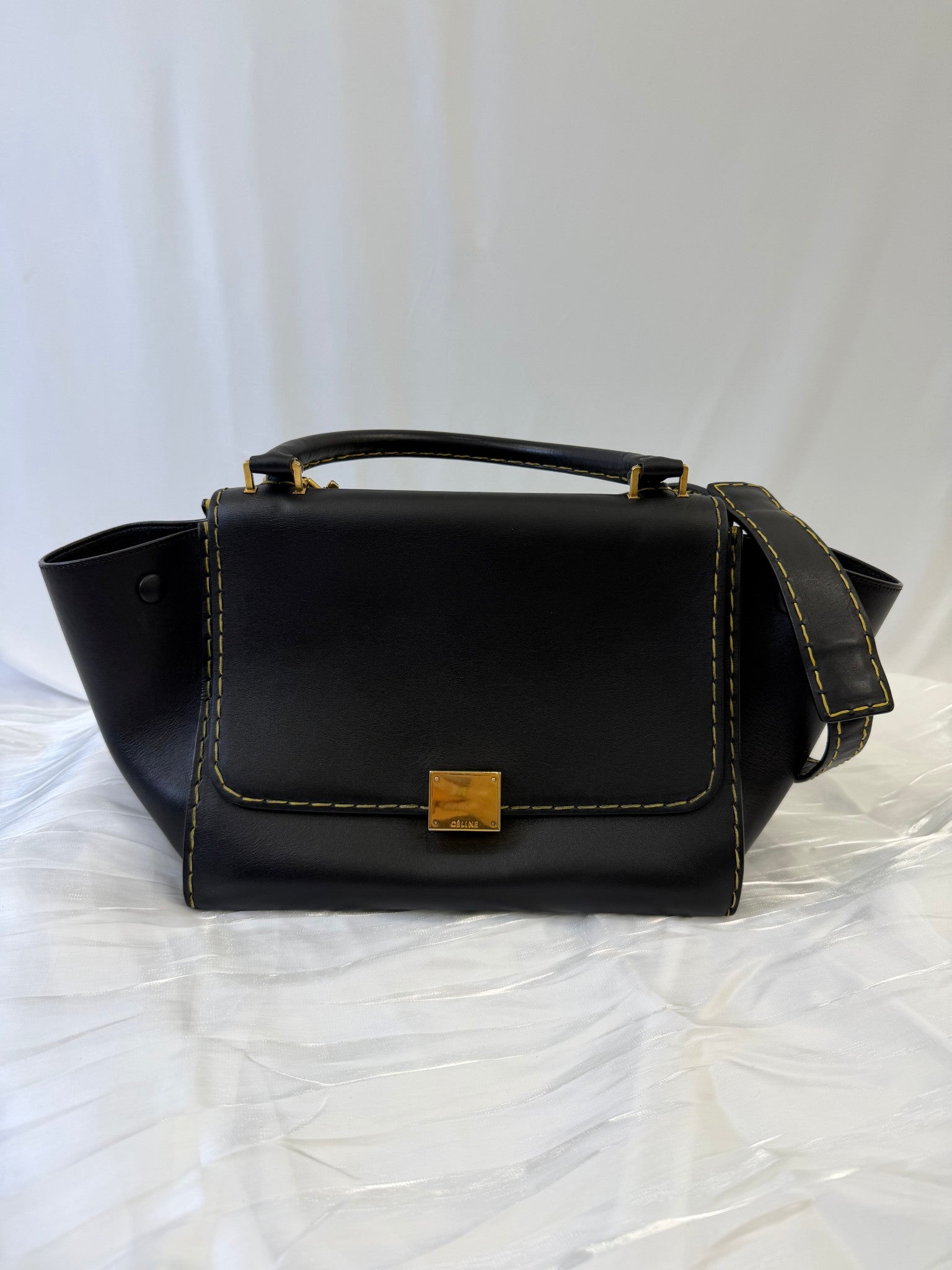 Celine Black Leather Trapeze Two Way Bag