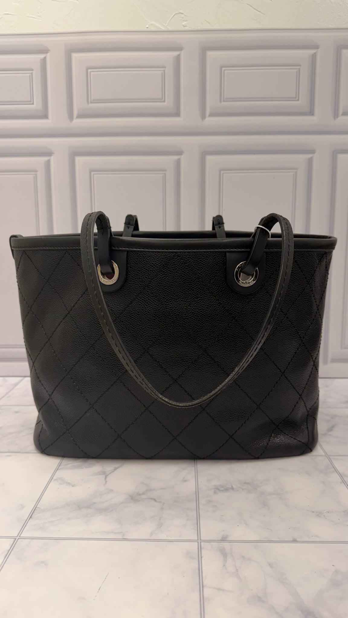 Chanel Black Caviar Leather Shopping Fever Tote