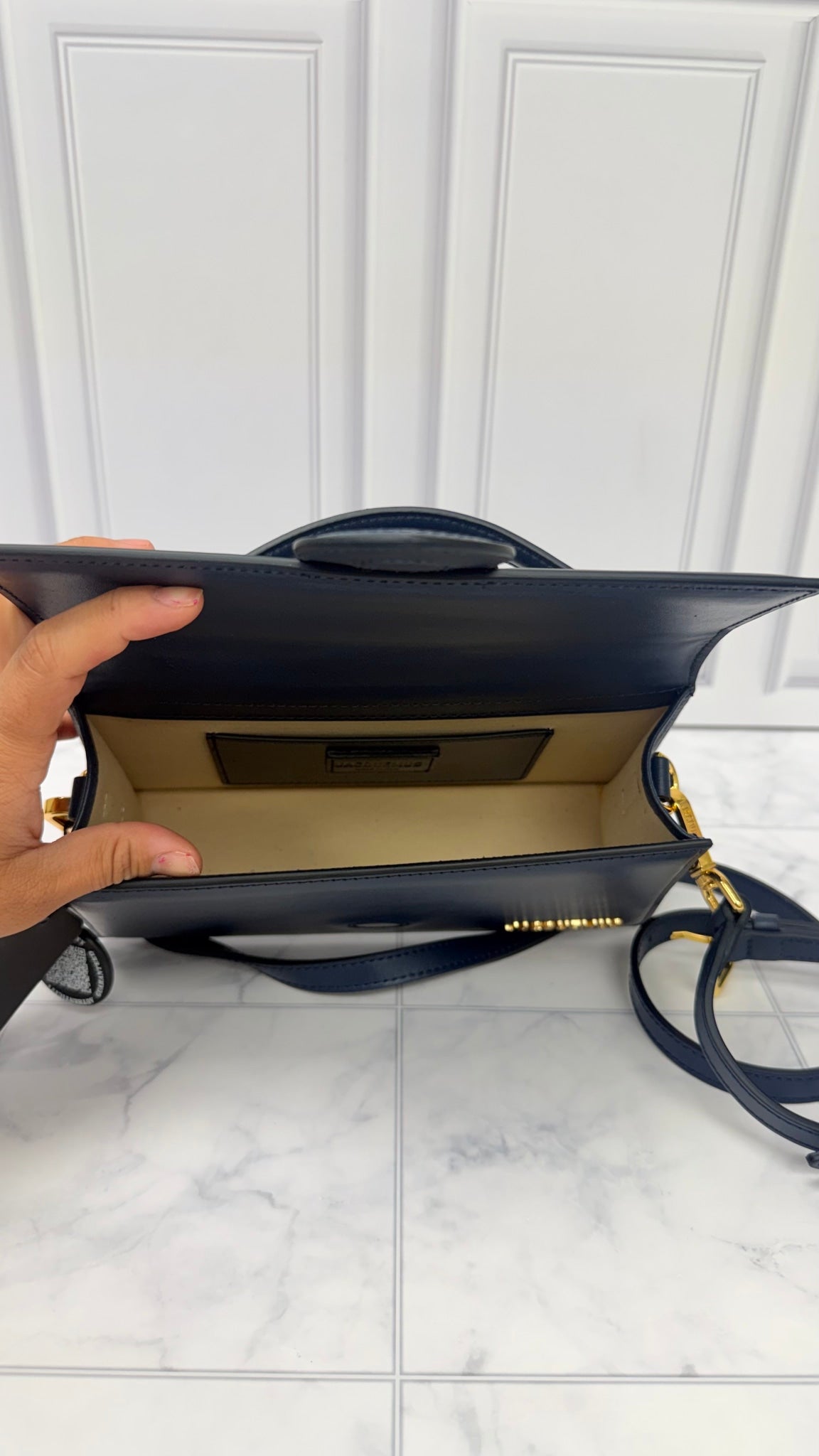 BRAND NEW - Jacquemus Navy Blue Leather Le Grand Bambino Handbag 2Way Handbag