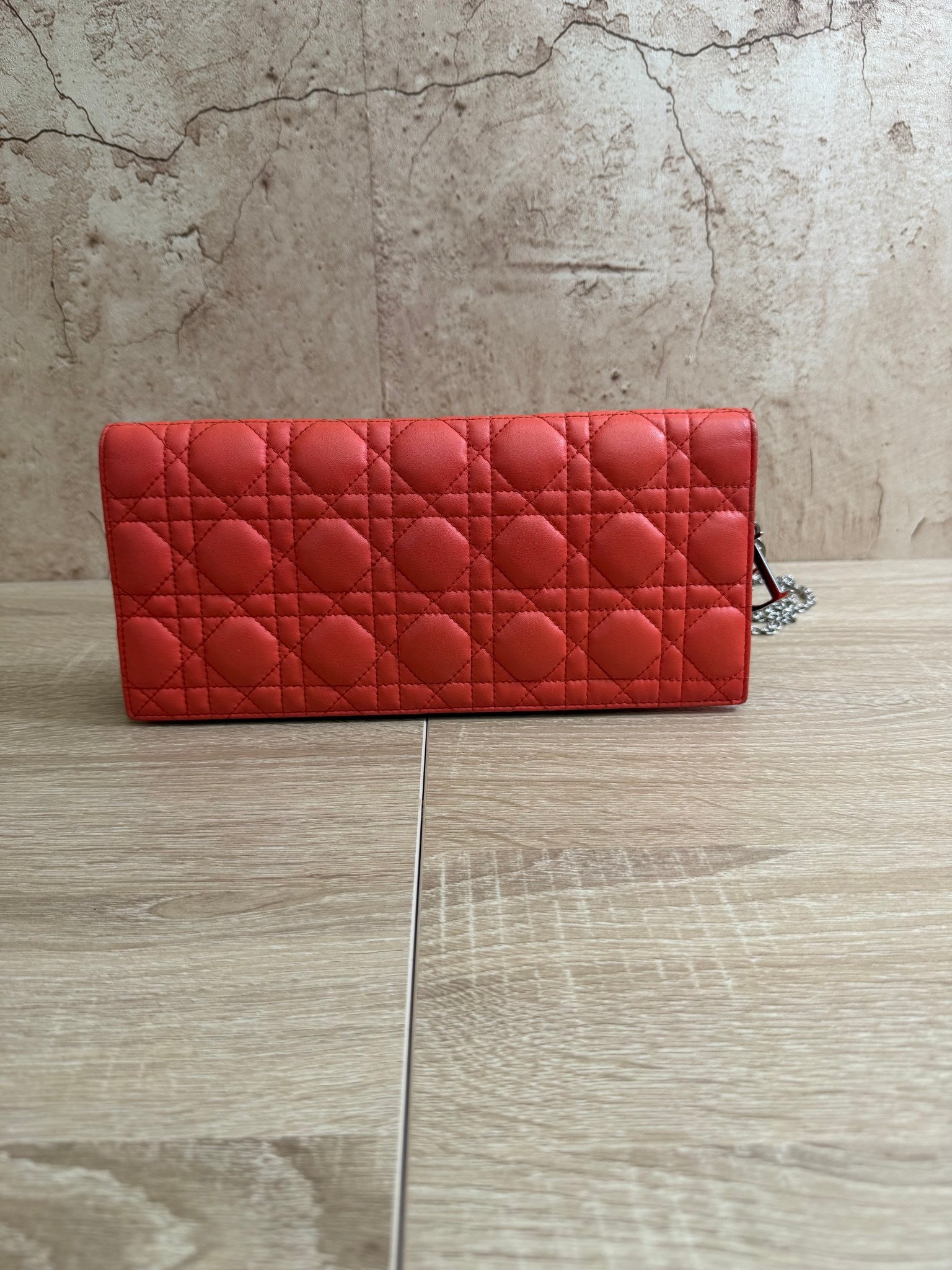 Christian Dior Coral Cannage Leather Lady Dior Chain Clutch