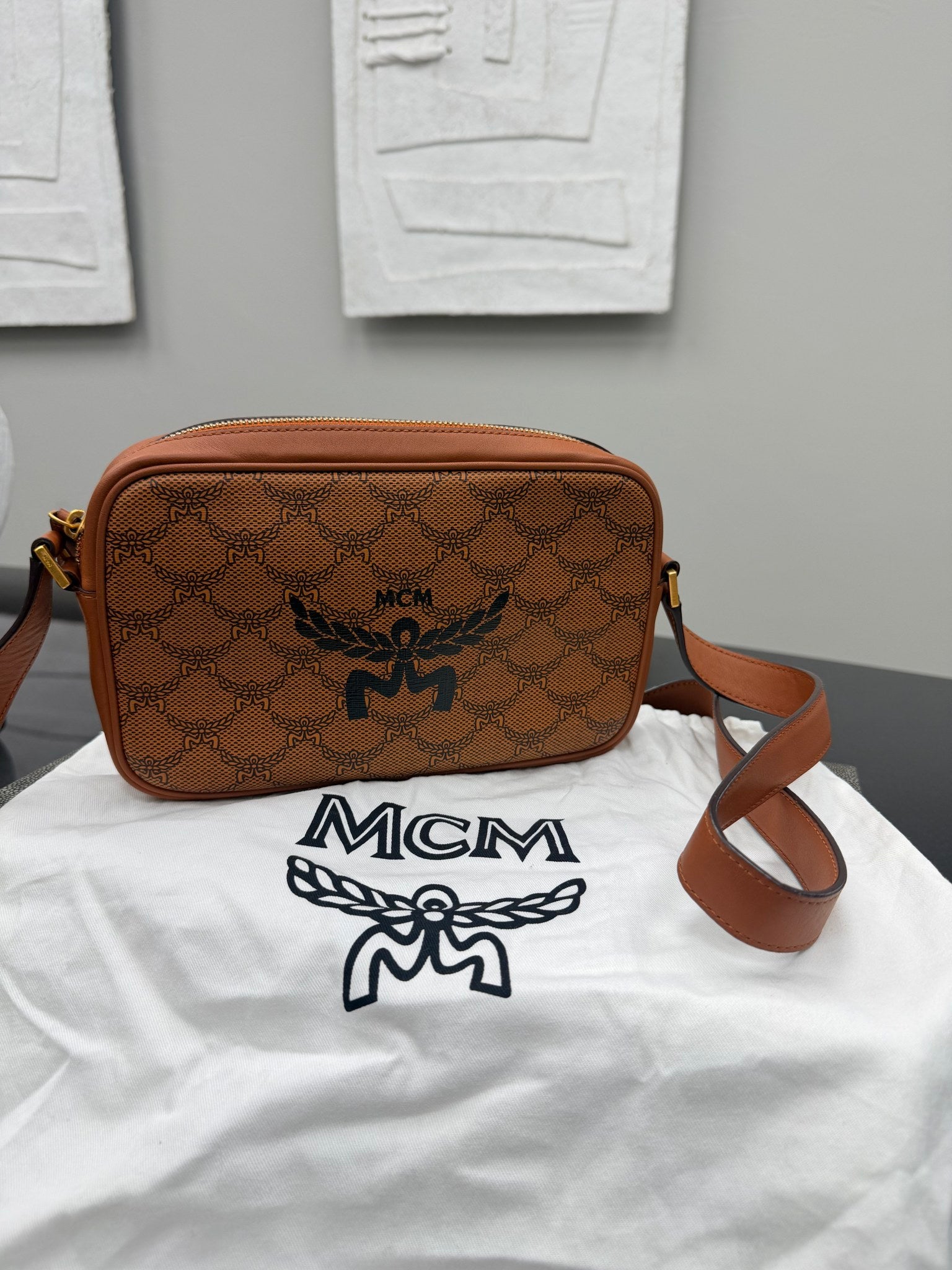 LIKE NEW - MCM Brown Coated Canvas Crossbody Bag