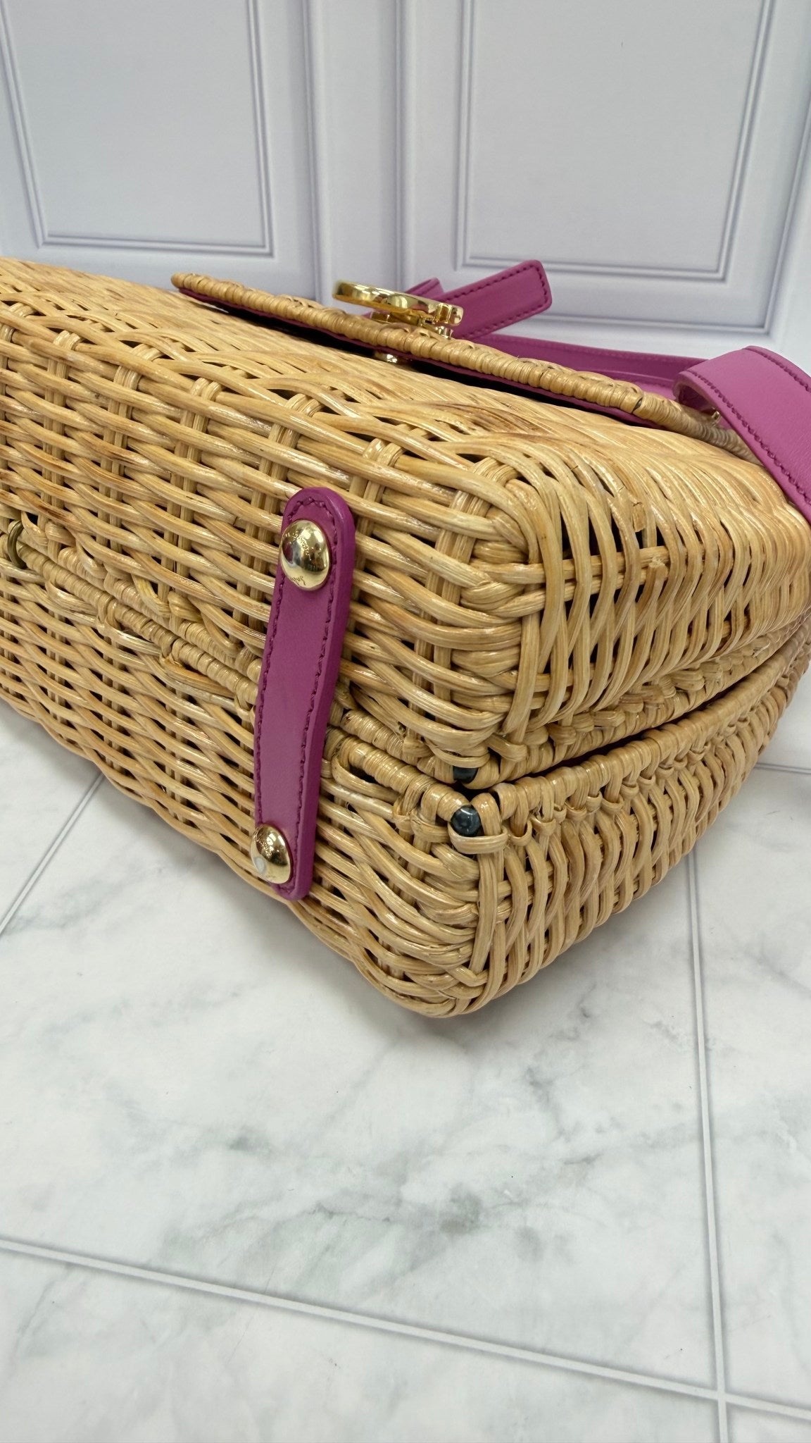 Salvatore Ferragamo Wicker & Pink Leather 2Way Bag