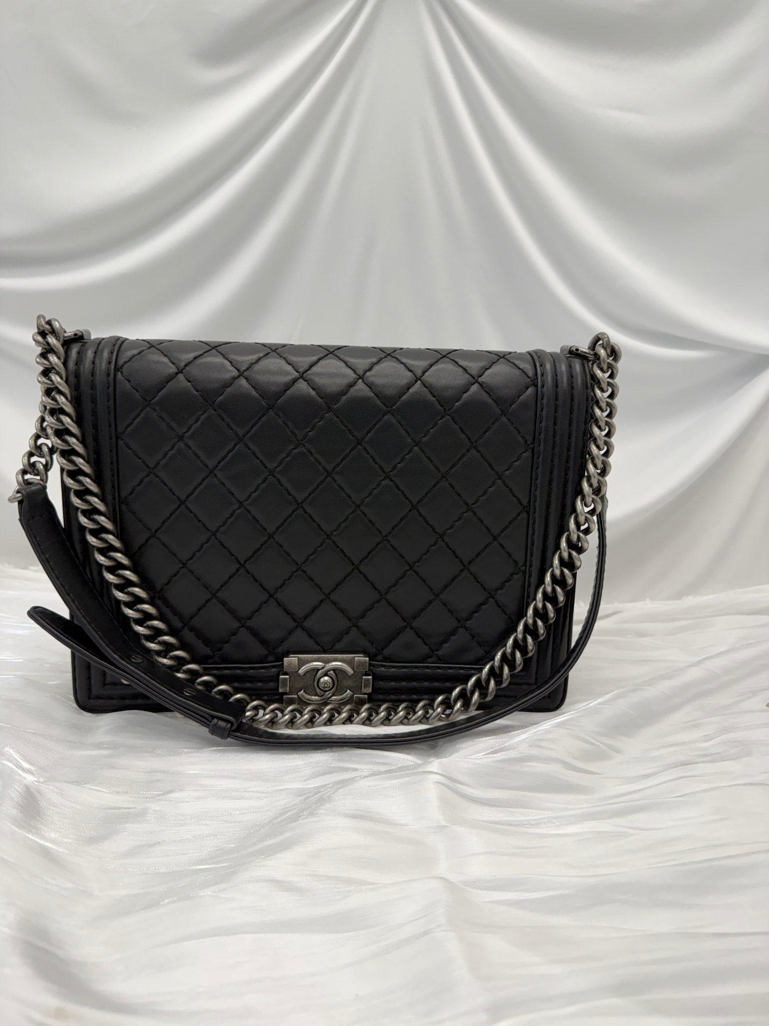 Chanel Black Quilted Lambskin Medium Boy Bag