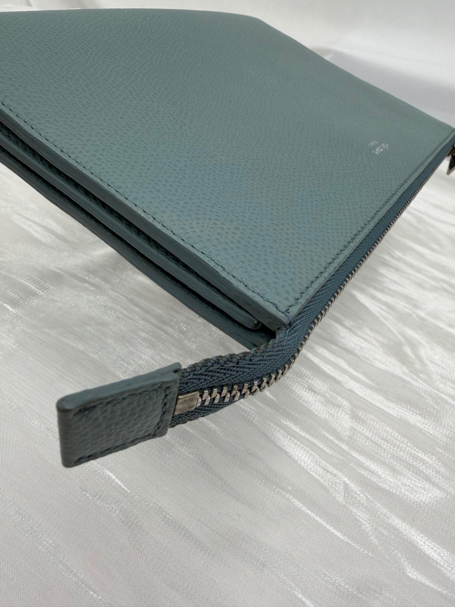 Celine Blue Pebbled Leather Zip Pouch