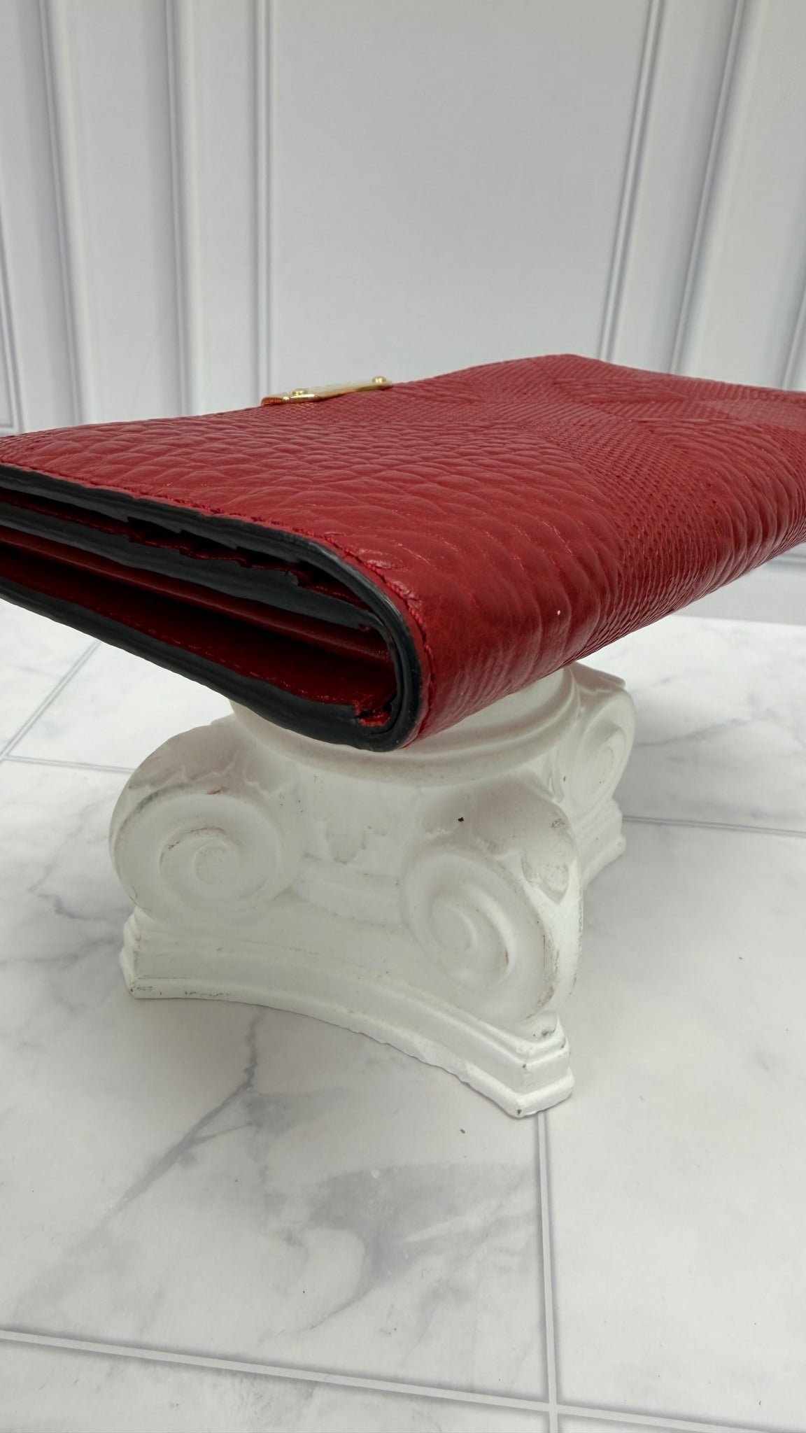 Burberry Red Embossed Check Clifton Long Wallet