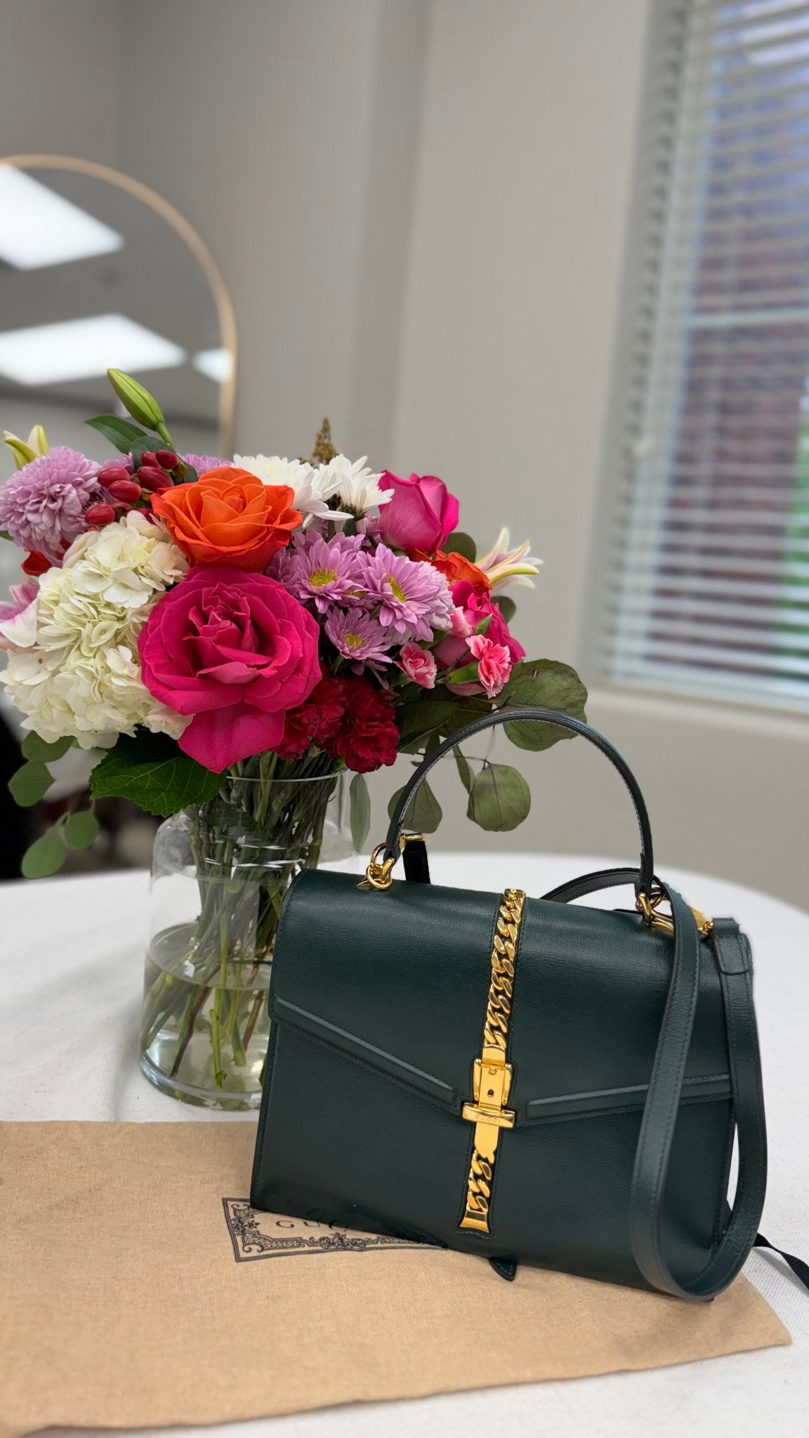 Gucci Forest Green Leather Sylvie 1969 Small Top Handle Bag