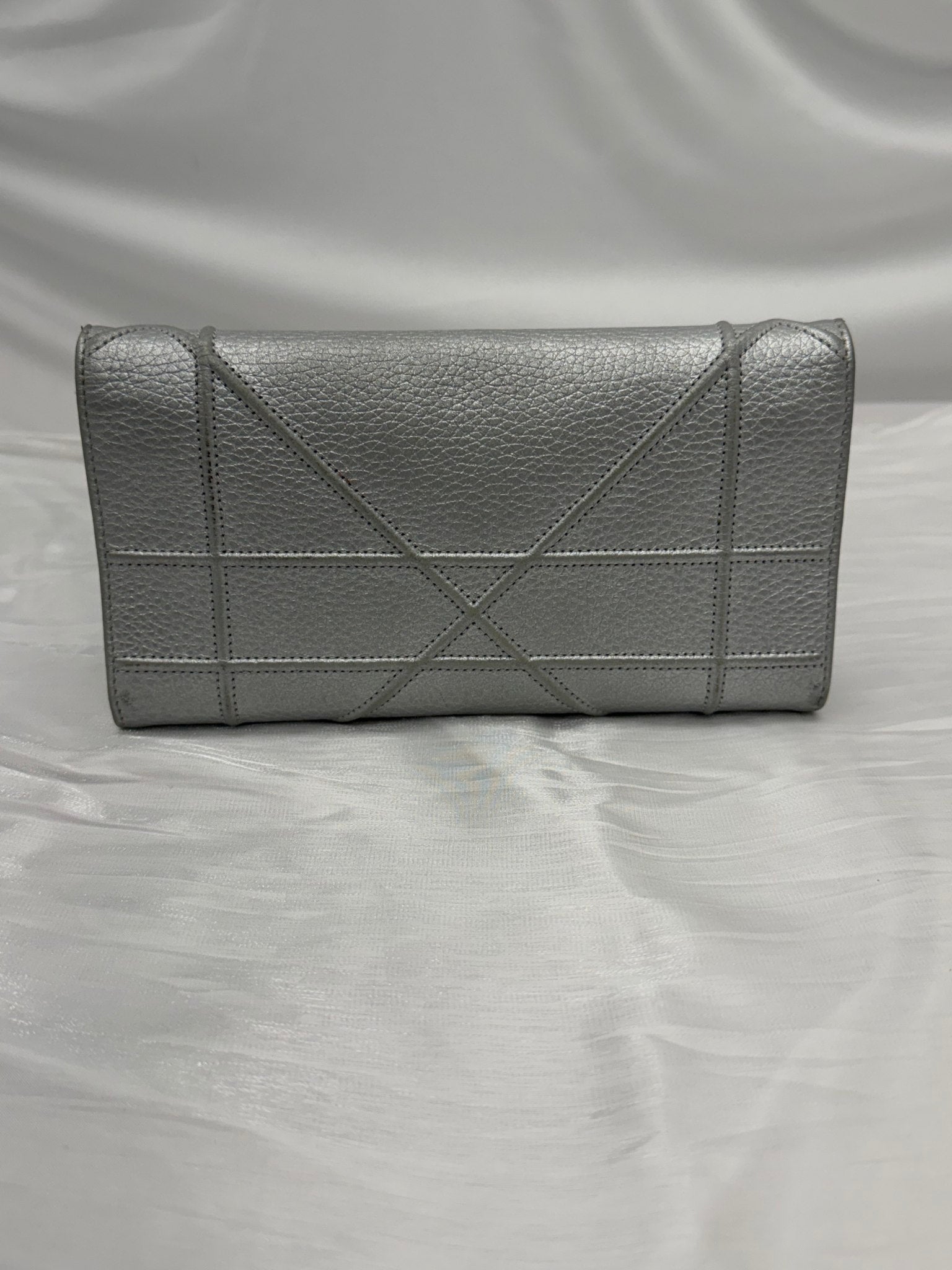 Christian Dior Silver Leather Diorama Wallet on a Chain