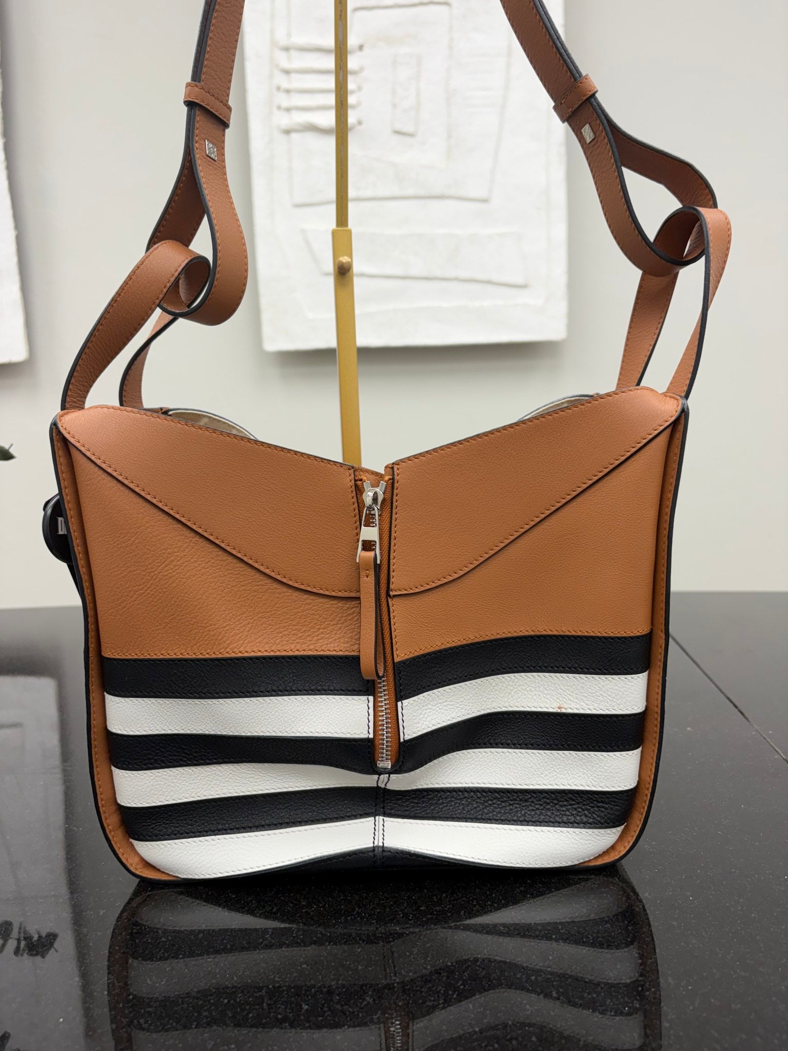 Loewe Brown, White, & Black Leather Hammock Marine bag