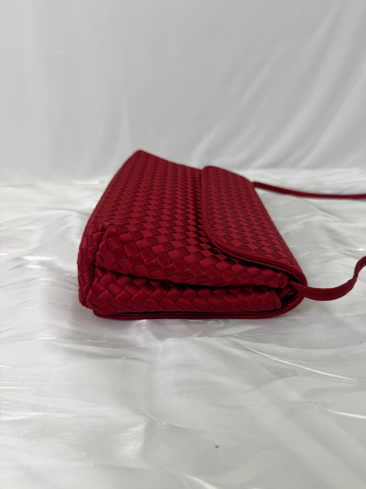 Bottega Veneta Red Satin Intrecciato Shoulder Bag
