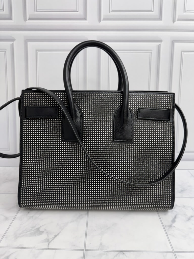 Saint Laurent YSL Black Studded Leather Sac De Jour Small 2Way Bag