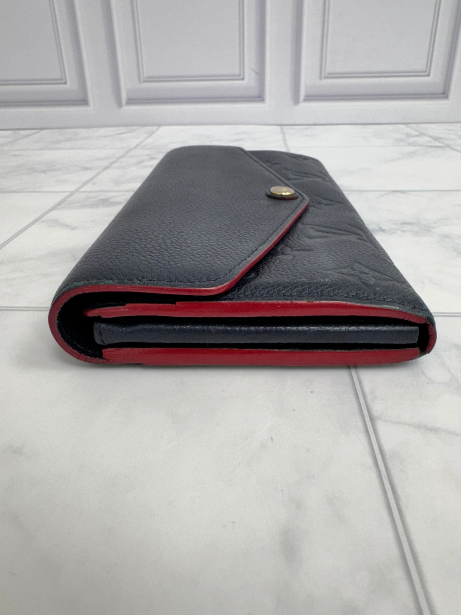 Louis Vuitton Navy Blue Monogram Empreinte Leather Sarah Wallet