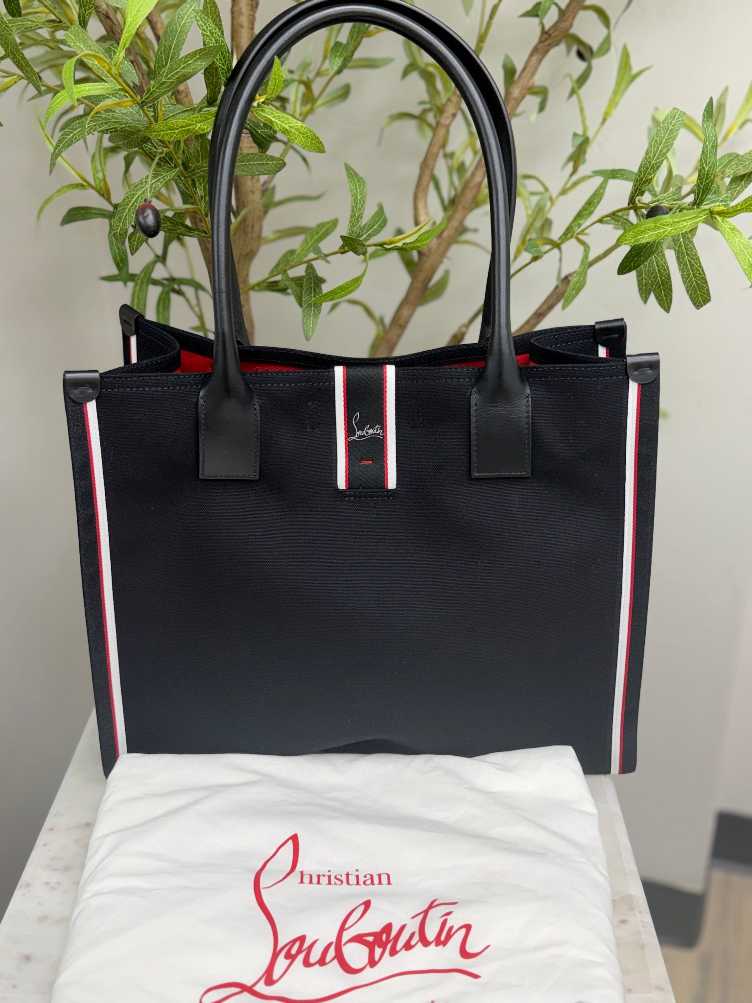 LIKE NEW - Christian Louboutin Black Canvas Large Nastroloubi Tote Bag