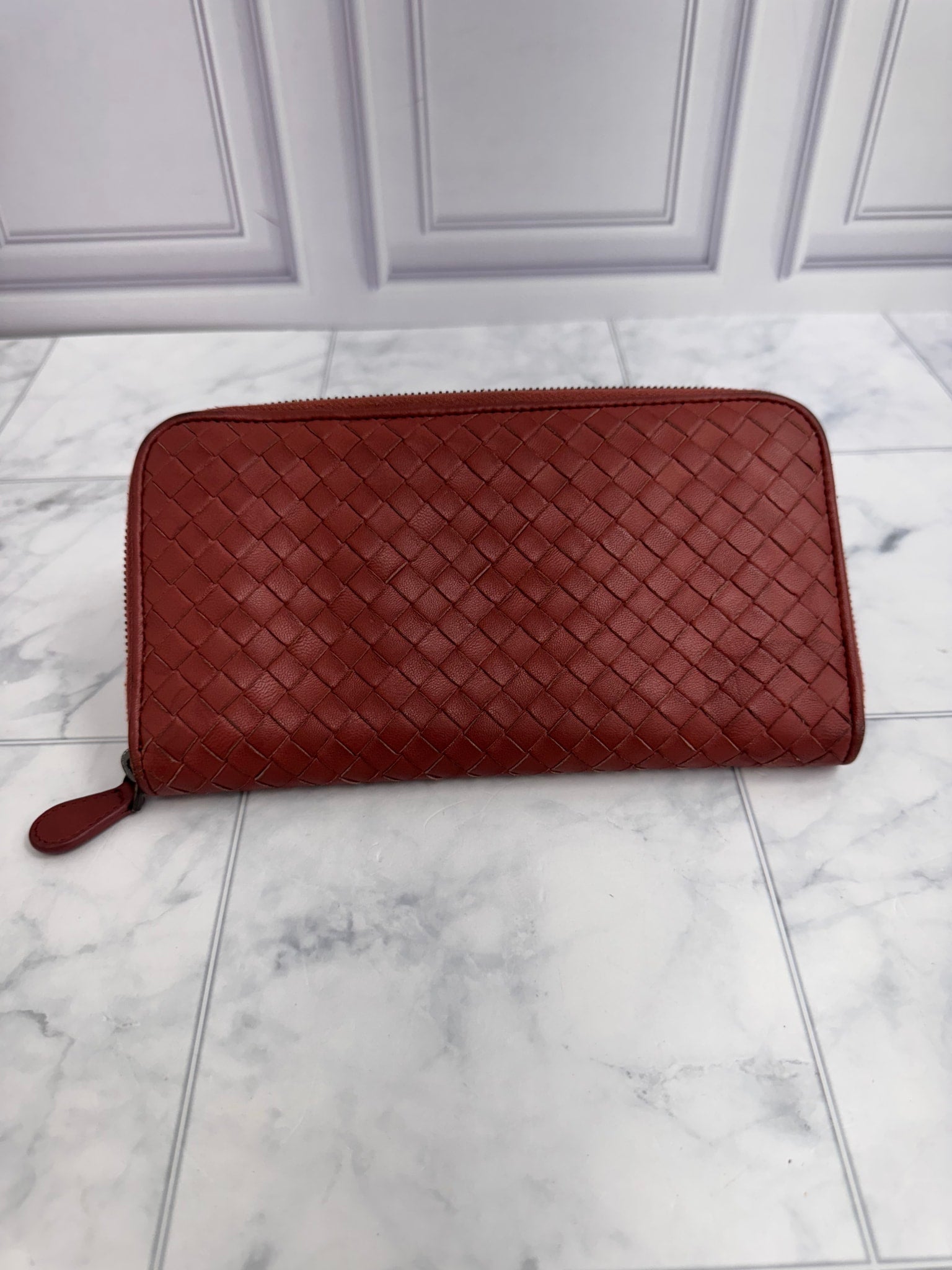 Bottega Veneta Brick Red Intrecciato Leather Zippy Wallet
