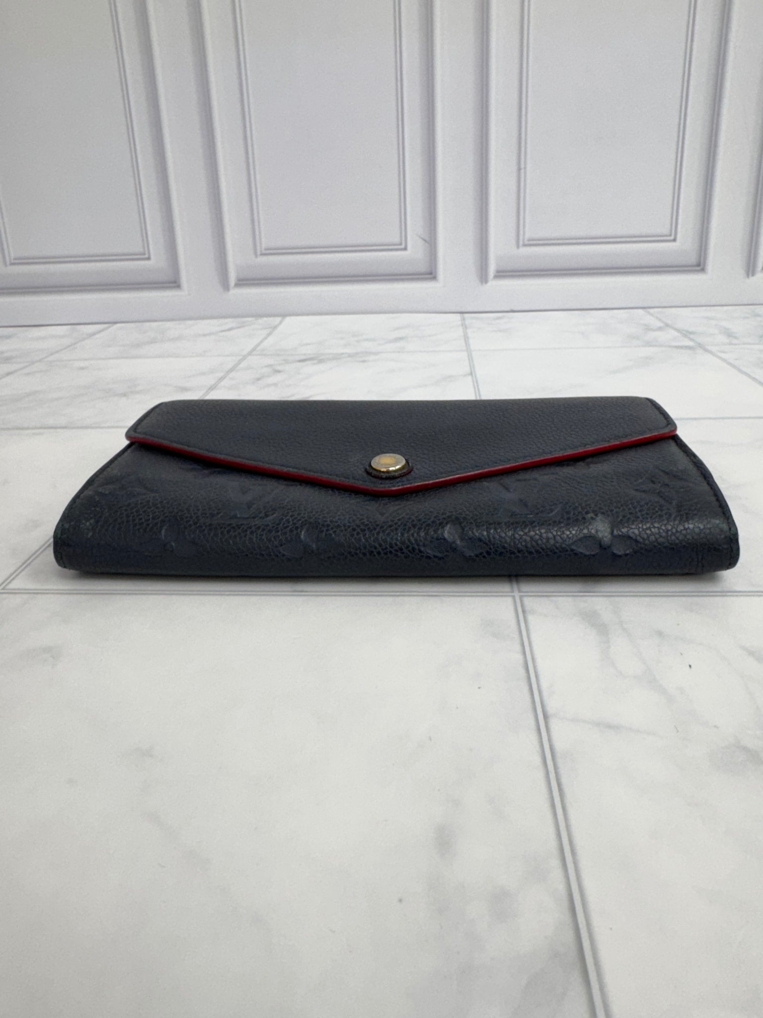 Louis Vuitton Navy Blue Monogram Empreinte Leather Sarah Wallet