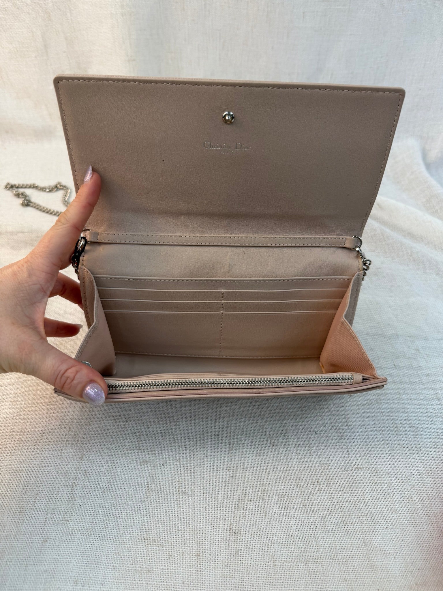 Christian Dior Light Pink Leather Diorama Wallet On Chain