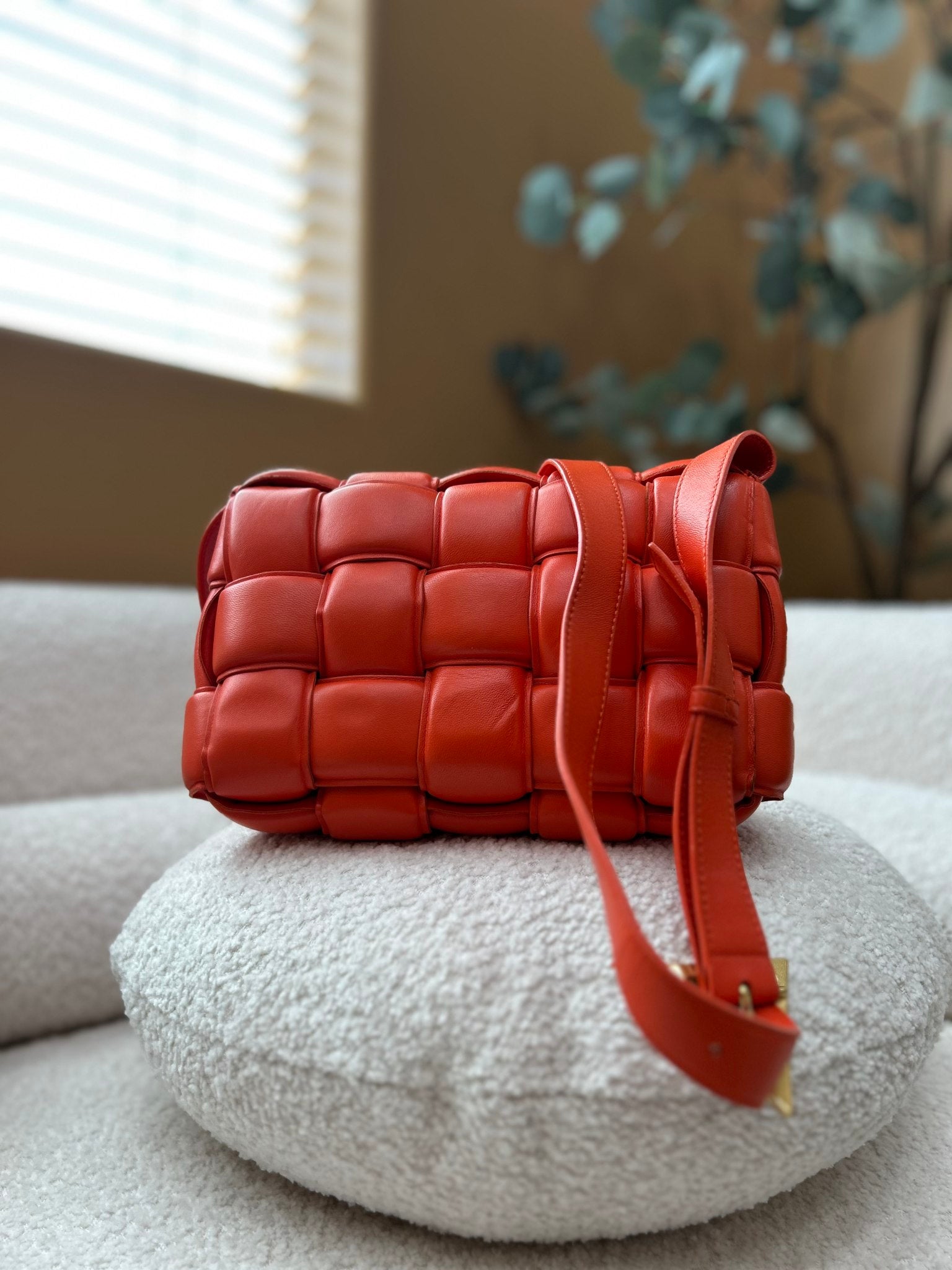 Bottega Veneta Orange Nappa Maxi Intreccio Padded Cassette Crossbody Bag