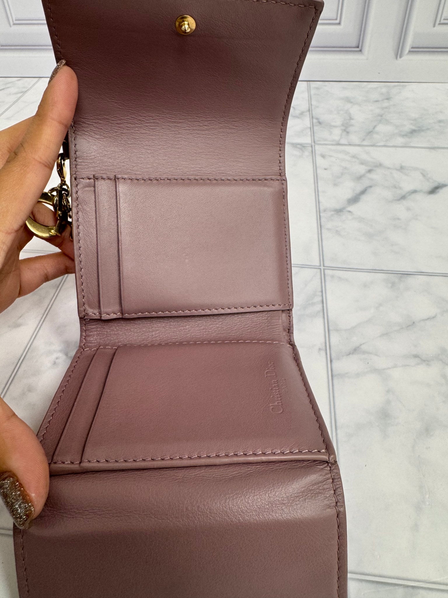 Christian Dior Pink Patent Leather Lotus Wallet