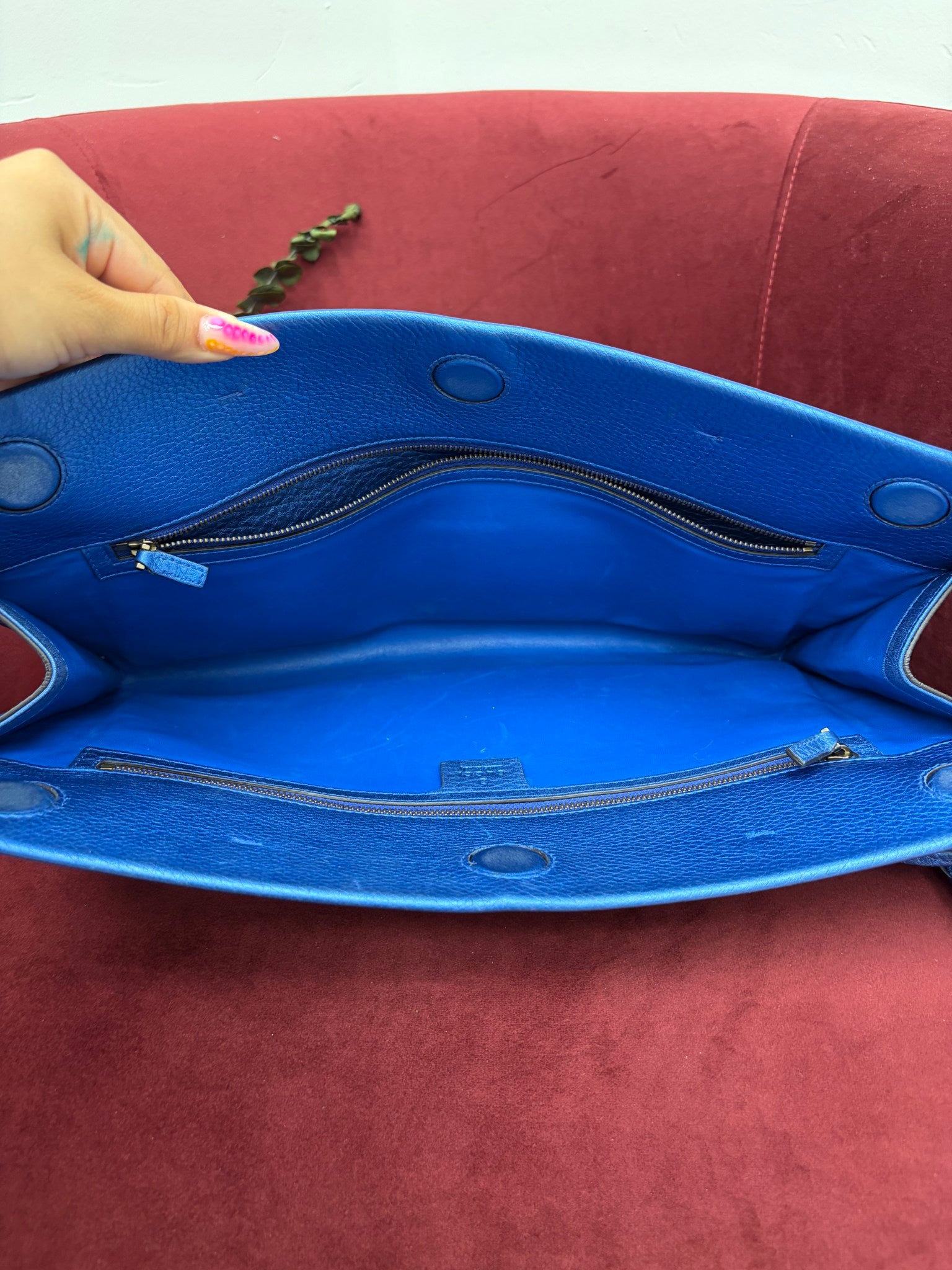 Gucci Metallic Blue Leather Bamboo Tassel Clutch