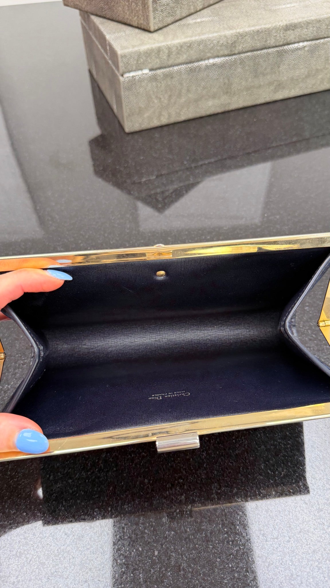 Christian Dior Vintage Blue Oblique Canvas Clasp Clutch