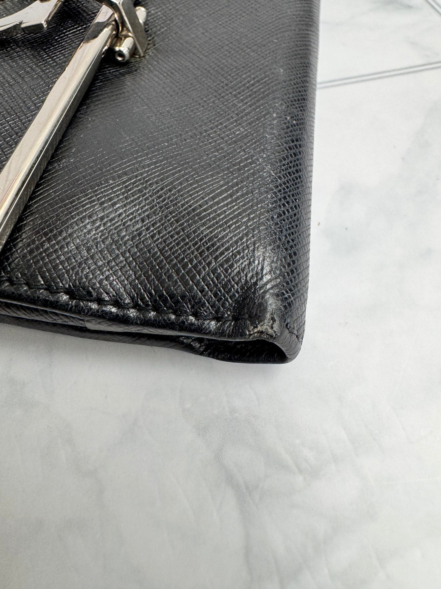 Salvatore Ferragamo Black Saffiano Leather Compact Wallet