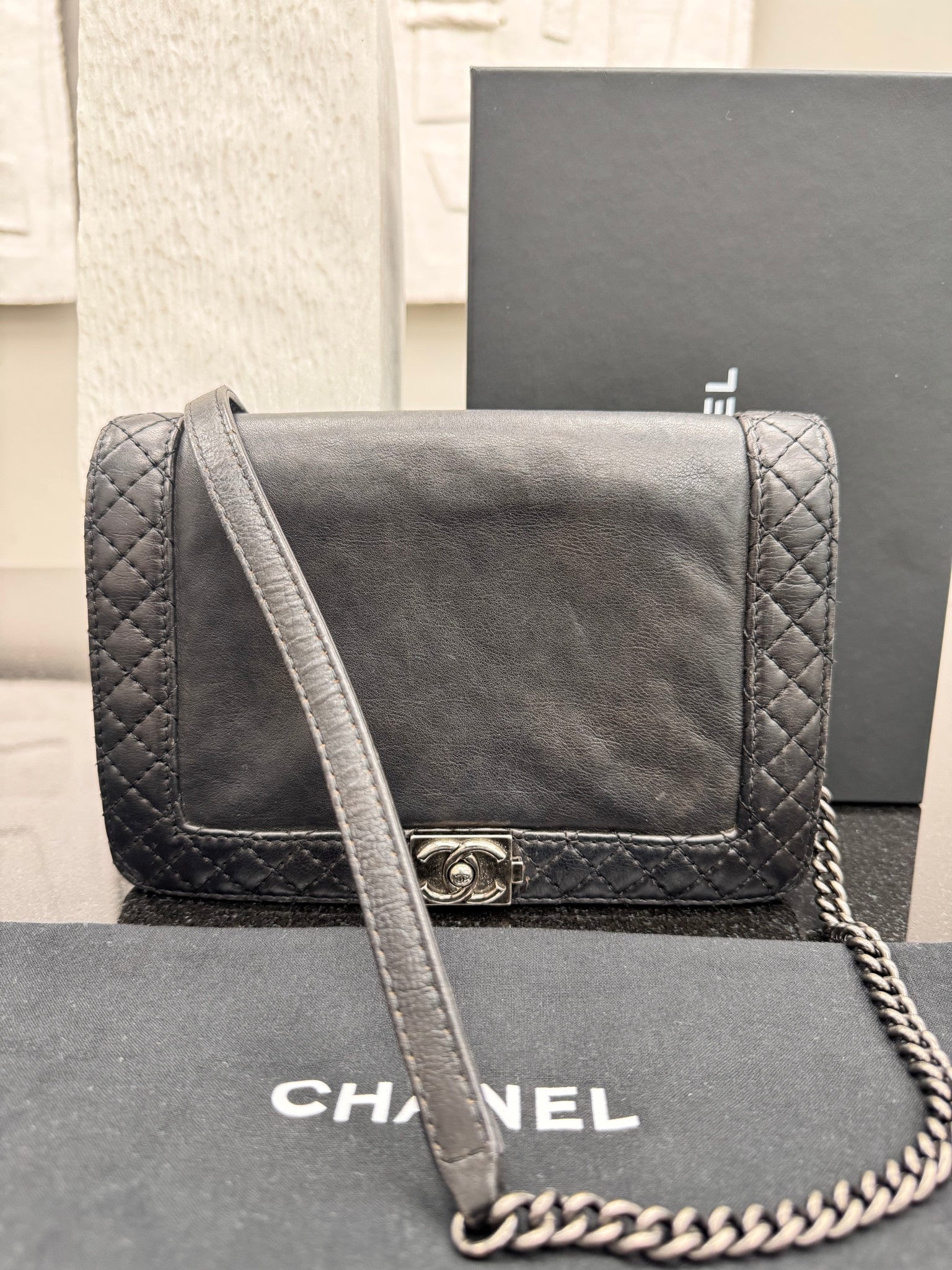 Chanel Black Reverso Boy Wallet On A Chain