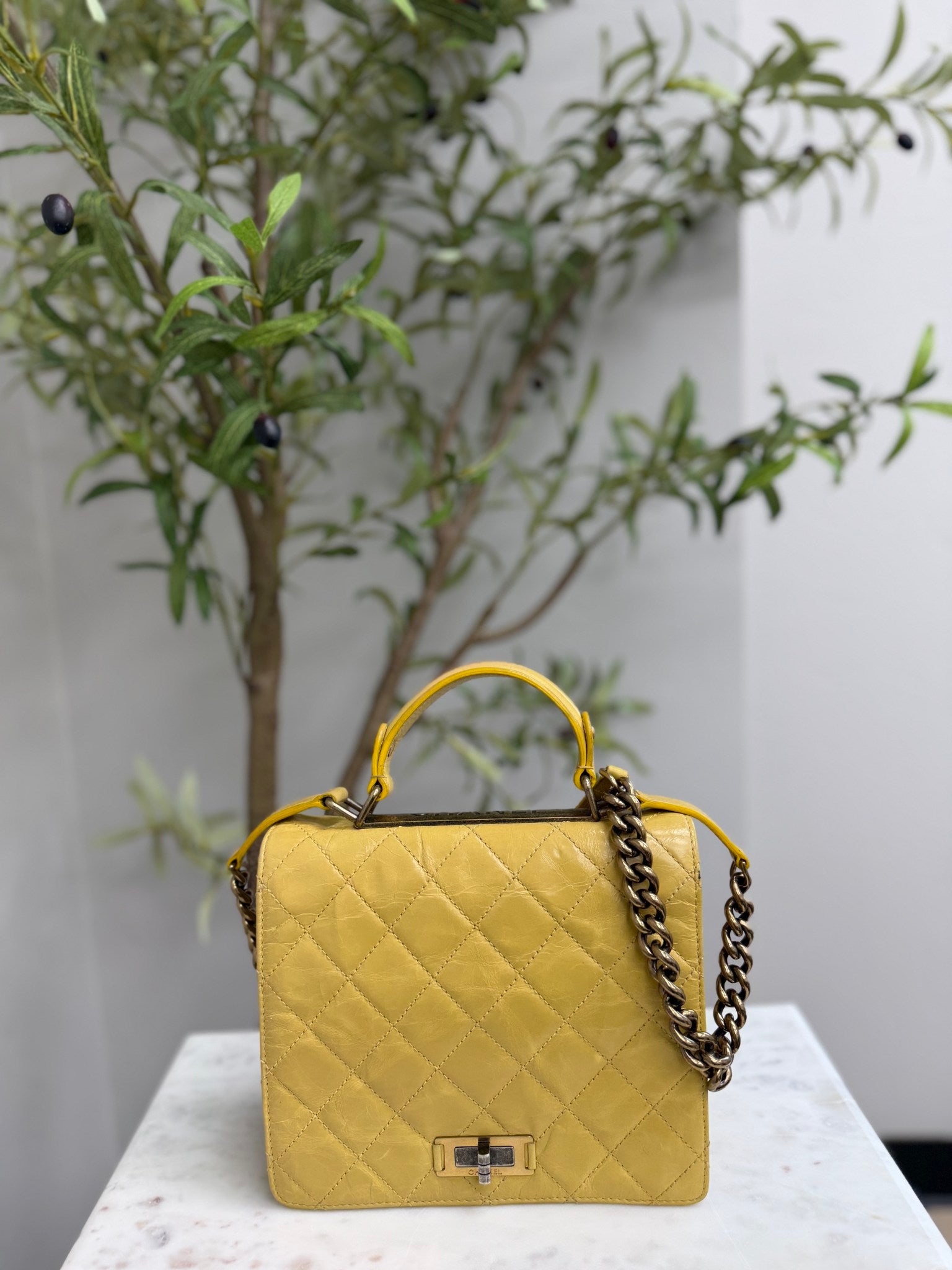Chanel Yellow Matelasse Leather Chain Shoulder Bag