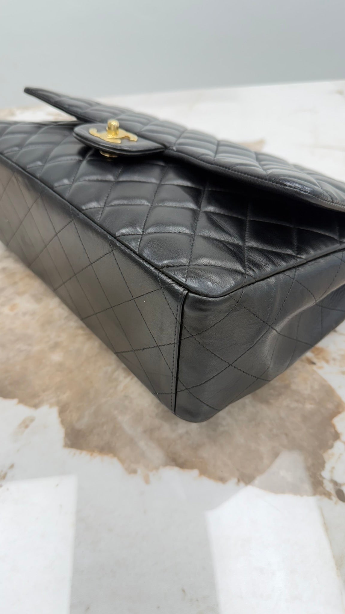 Chanel Black Quilted Lambskin Leather Maxi Flap Bag