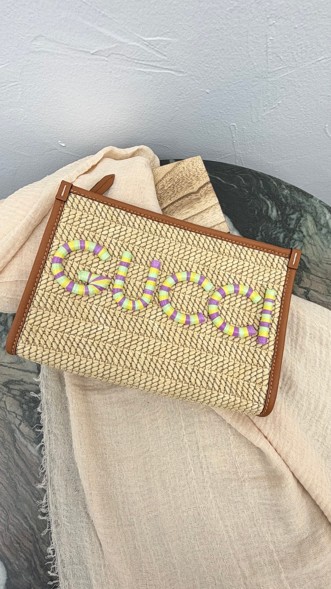 LIKE NEW - Gucci Multicolor Raffia Clutch