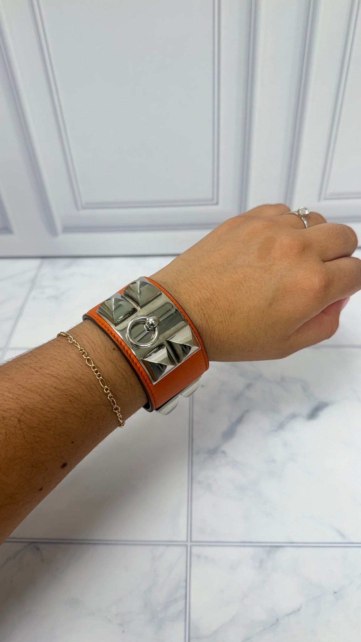 Hermes Orange Leather Collier De Chien Bracelet