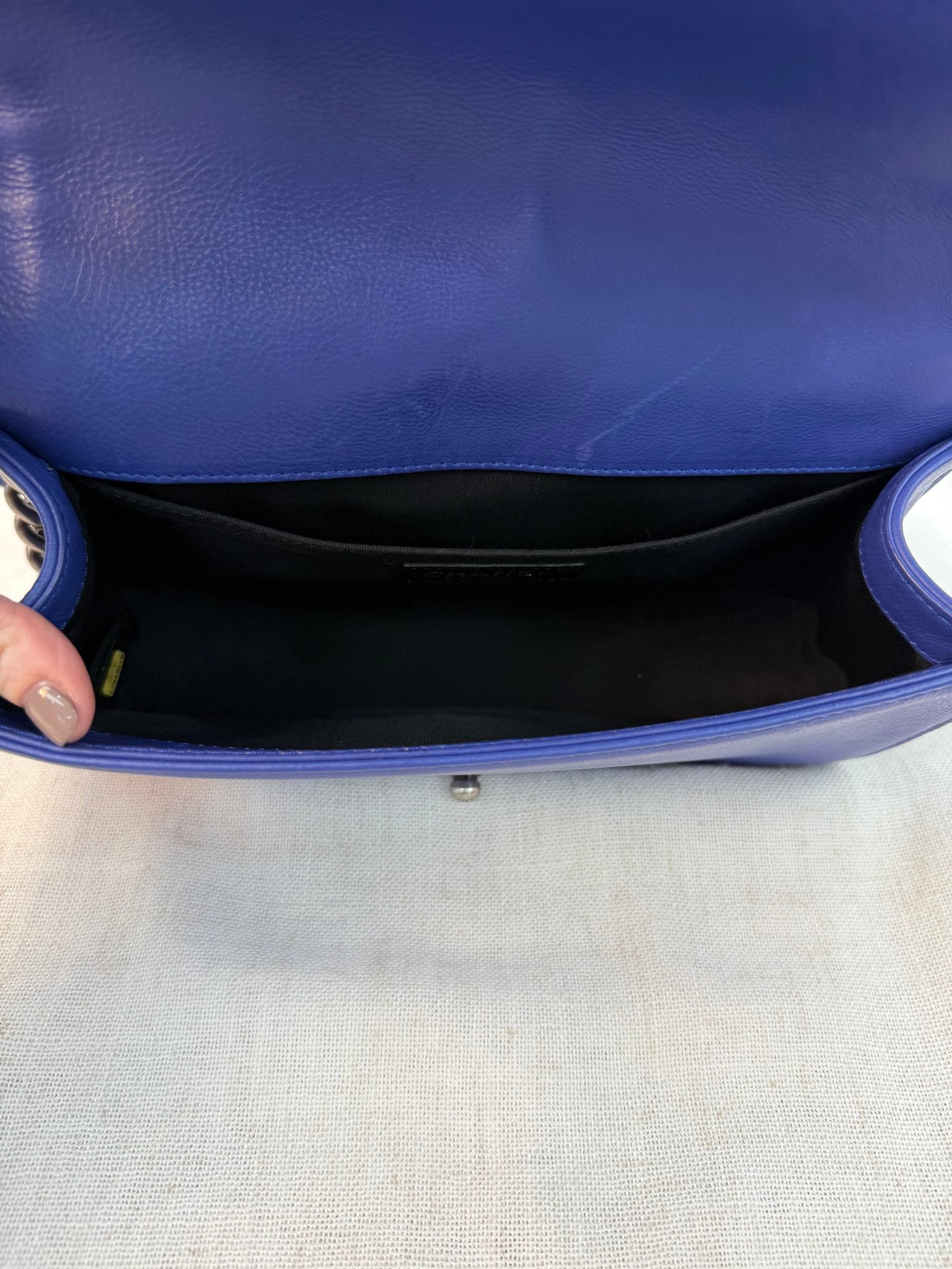 Chanel Blue Calfskin Medium Boy Bag