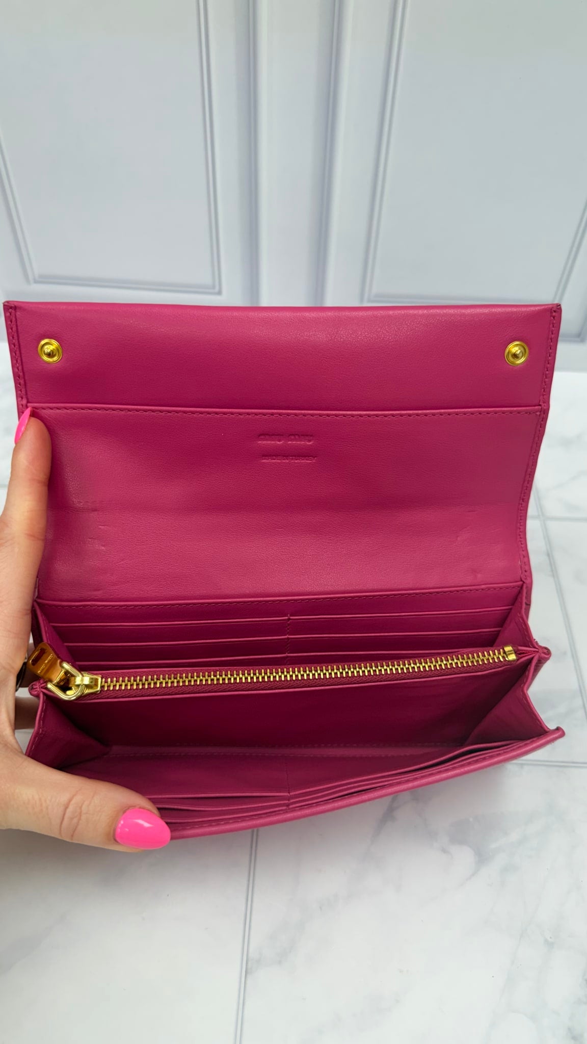 Miu Miu Pink Leather Studded Long Wallet