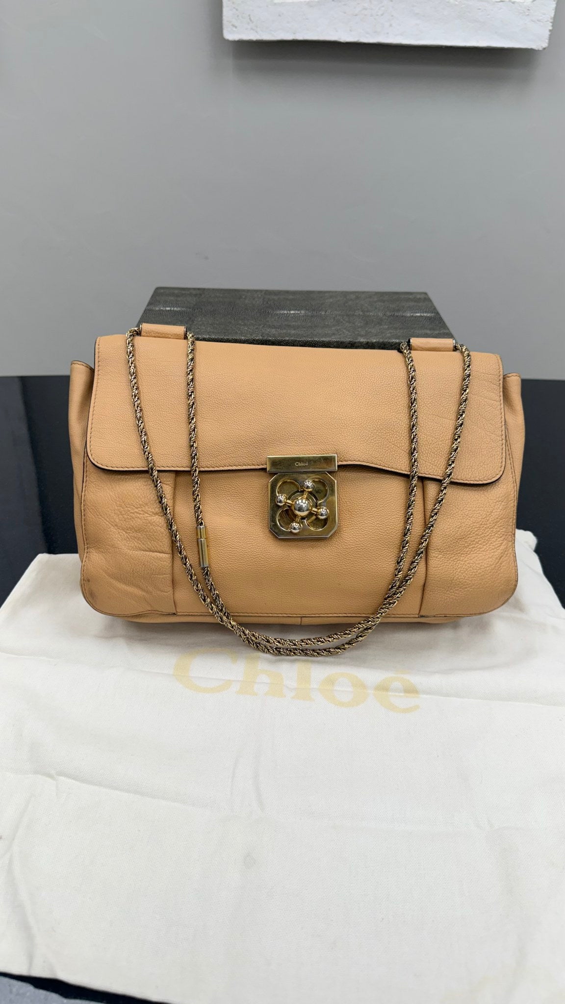 Chloe Beige Leather Medium Elsie Chain Shoulder Bag