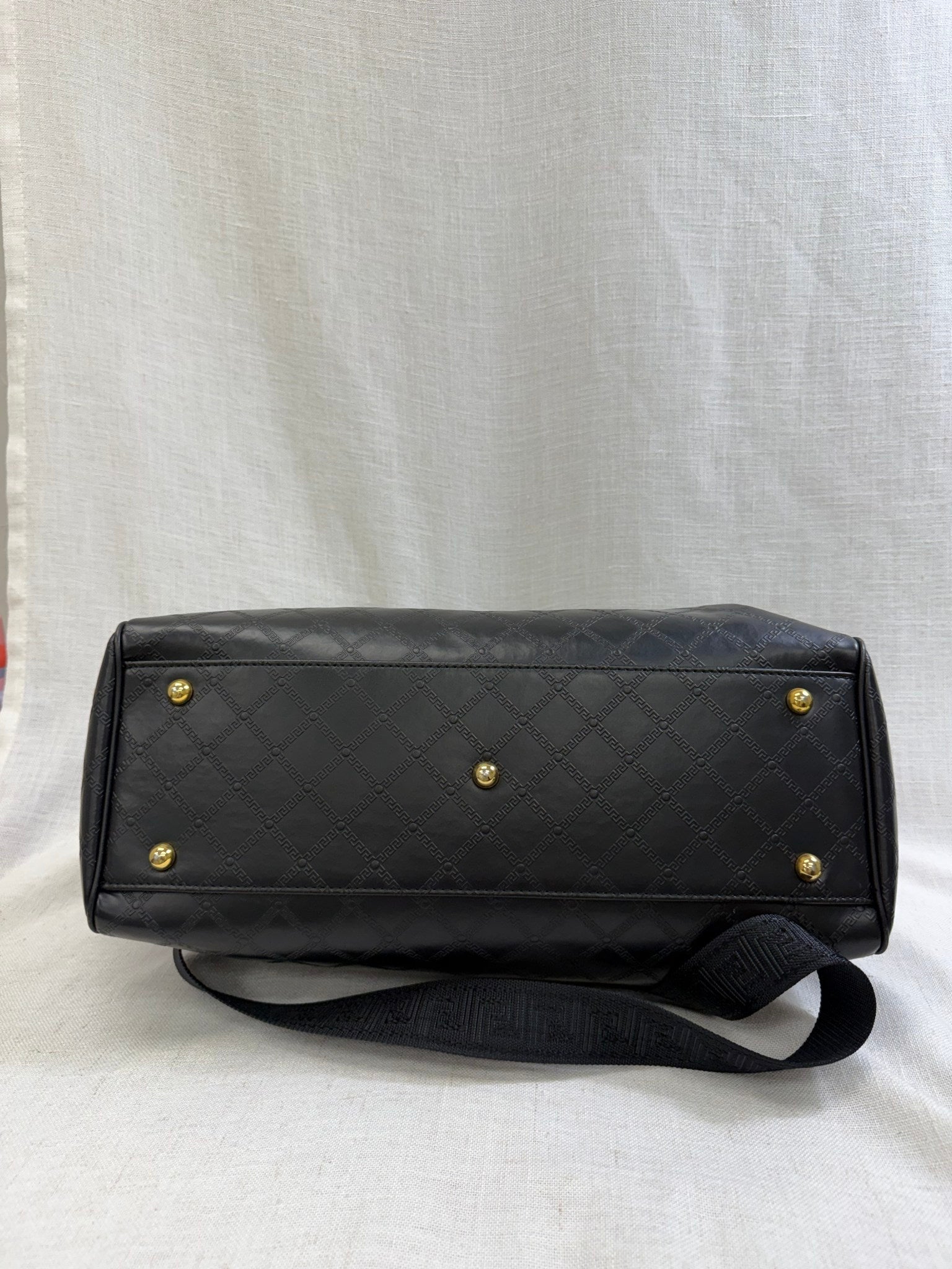 Versace Black Leather Sunburst Boston Bag