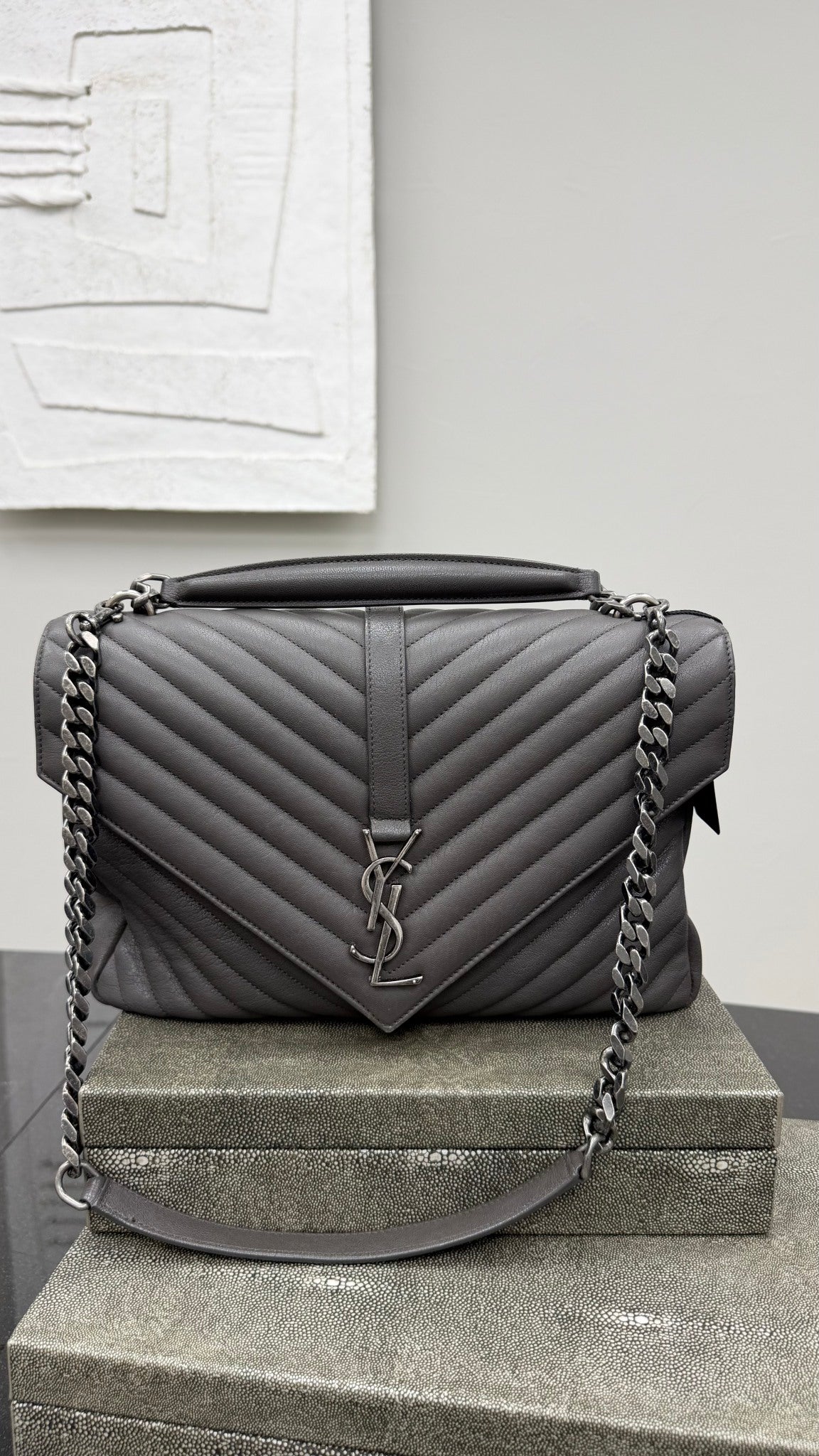 Saint Laurent YSL Dark Grey Leather Large College Bag