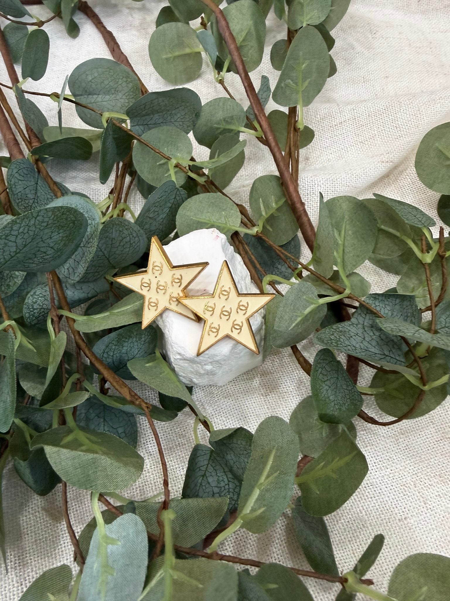 Chanel Ivory And Gold Star Clip On Earrings