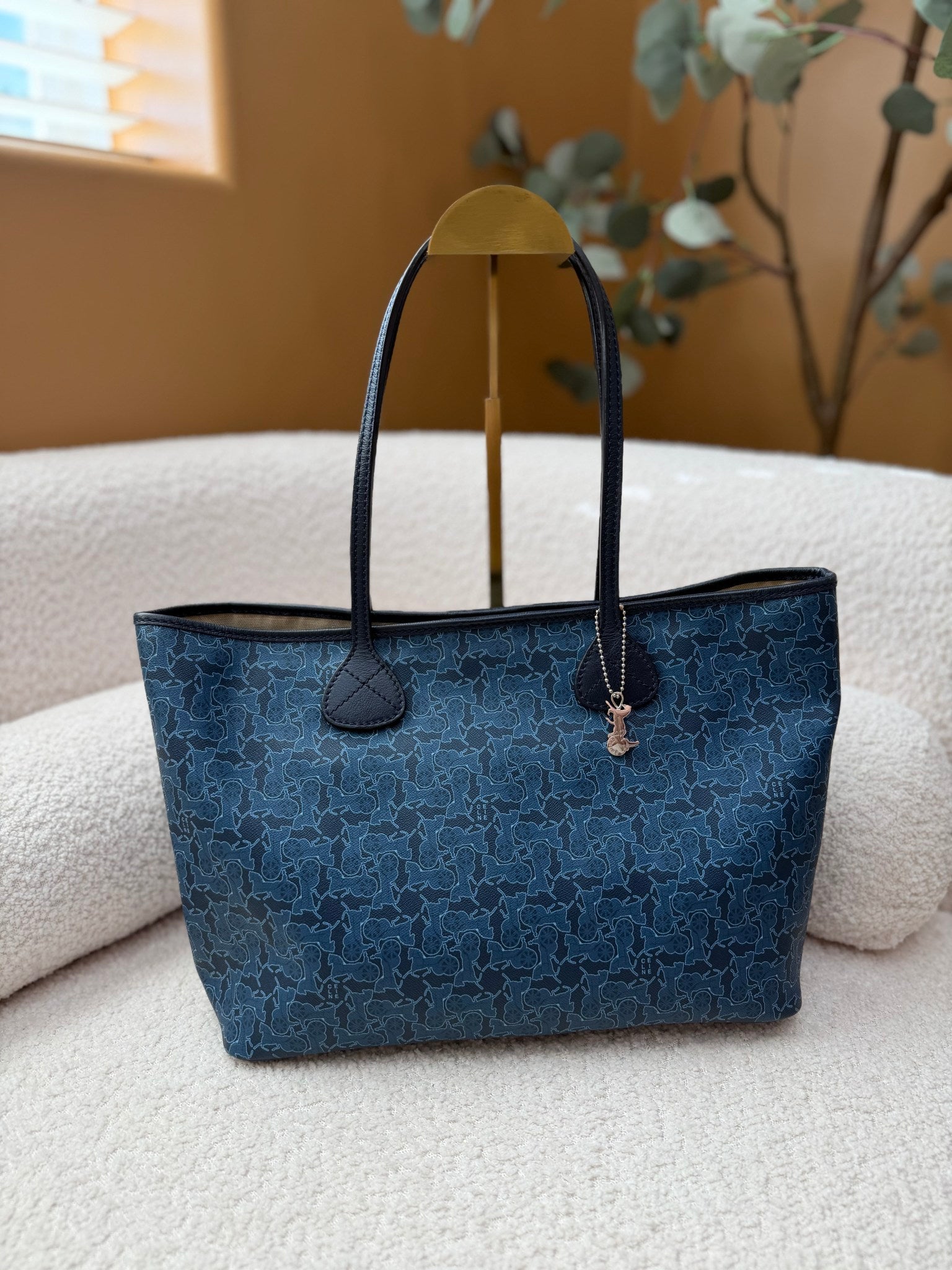 Celine Blue Coated Canvas Carriage Tote Bag