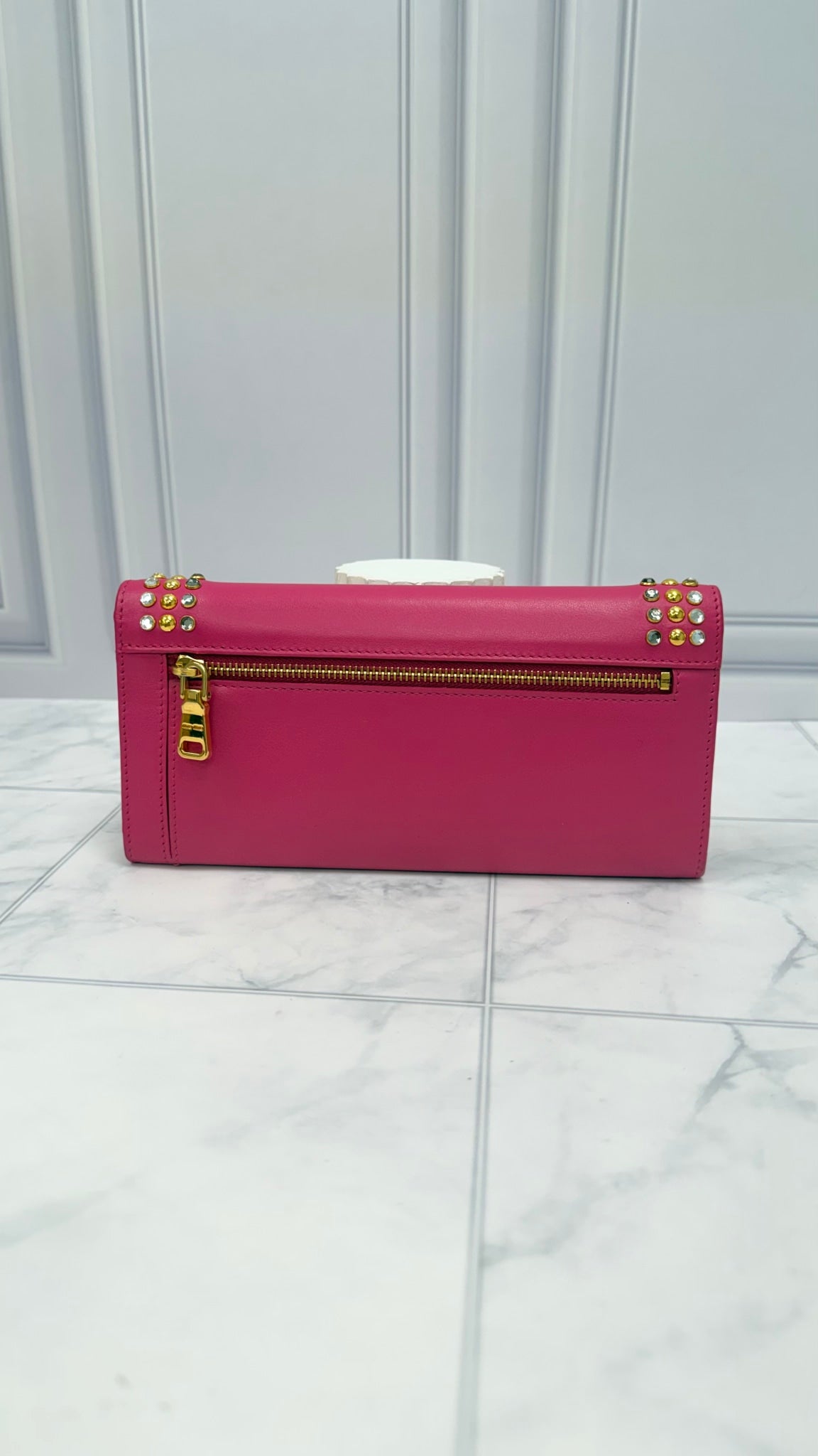 Miu Miu Pink Leather Studded Long Wallet