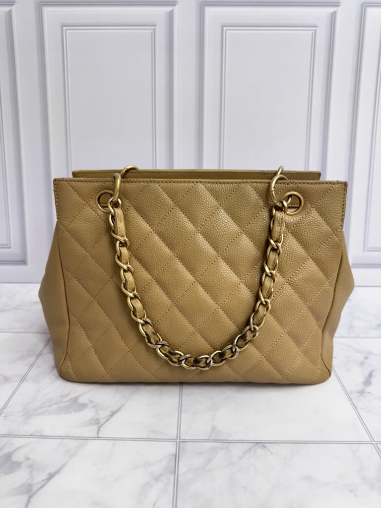 Chanel Tan Caviar Leather Petite Timeless Tote Bag