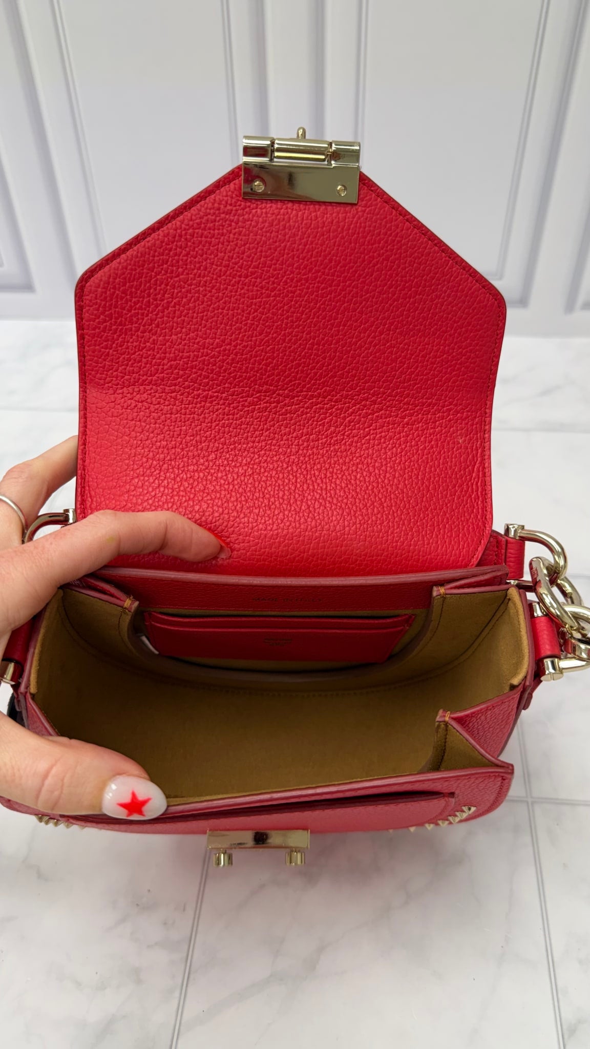 MCM Red Leather Studded Patricia 2way Bag