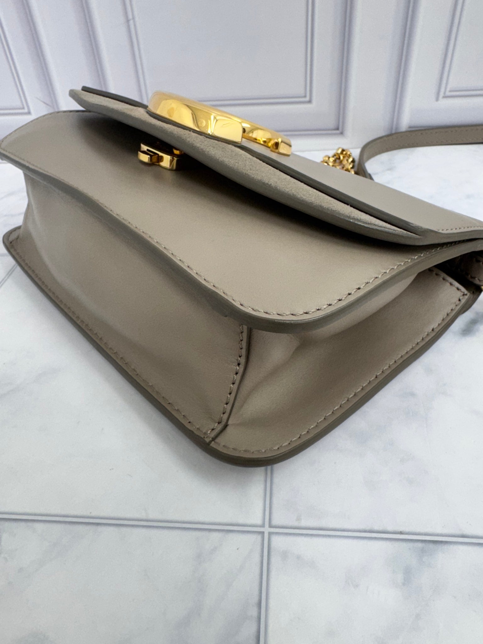 Chloe Taupe Leather C Chain Crossbody Bag
