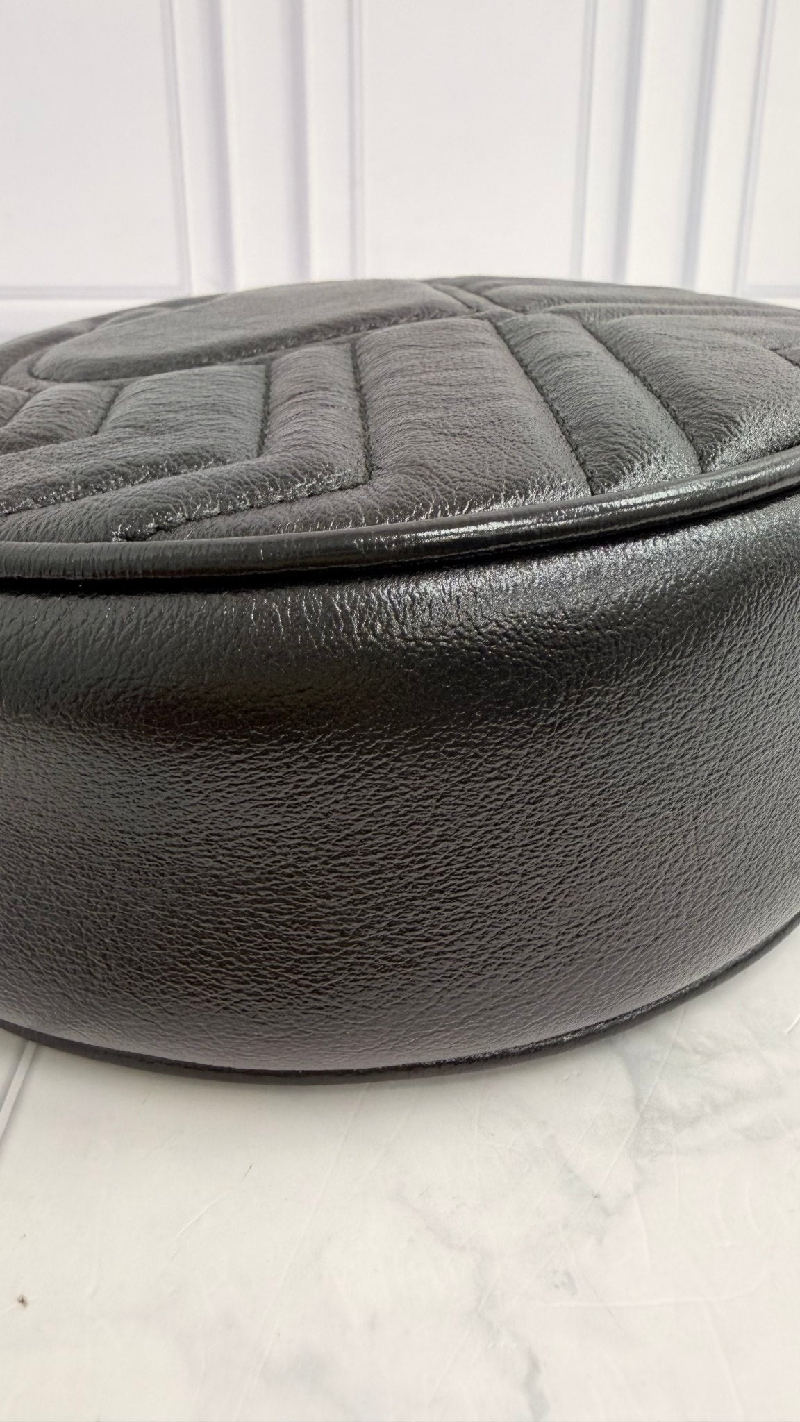 Gucci Black Chevron Matelasse Leather GG Marmont Mini Round Shoulder Bag