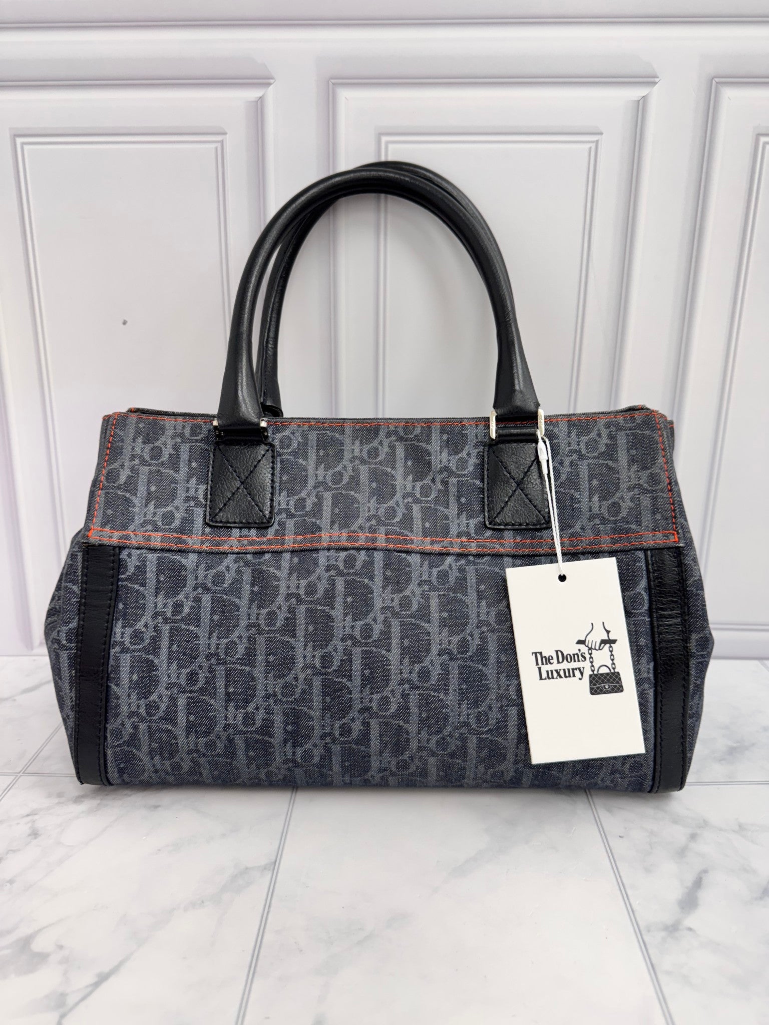 Christian Dior Denim And Orange Diorissimo Trotter Flight Handbag