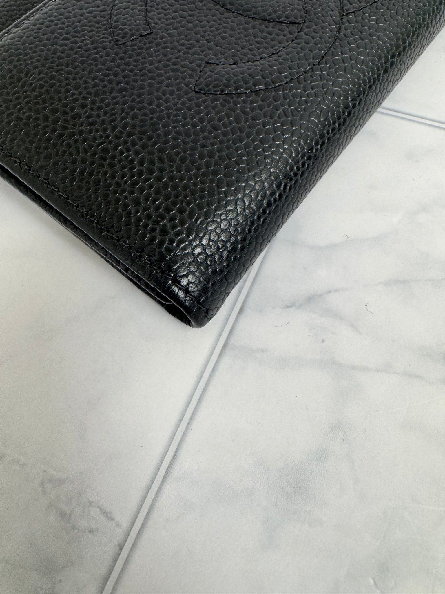 Chanel Black Caviar Leather CC Trifold Compact Wallet